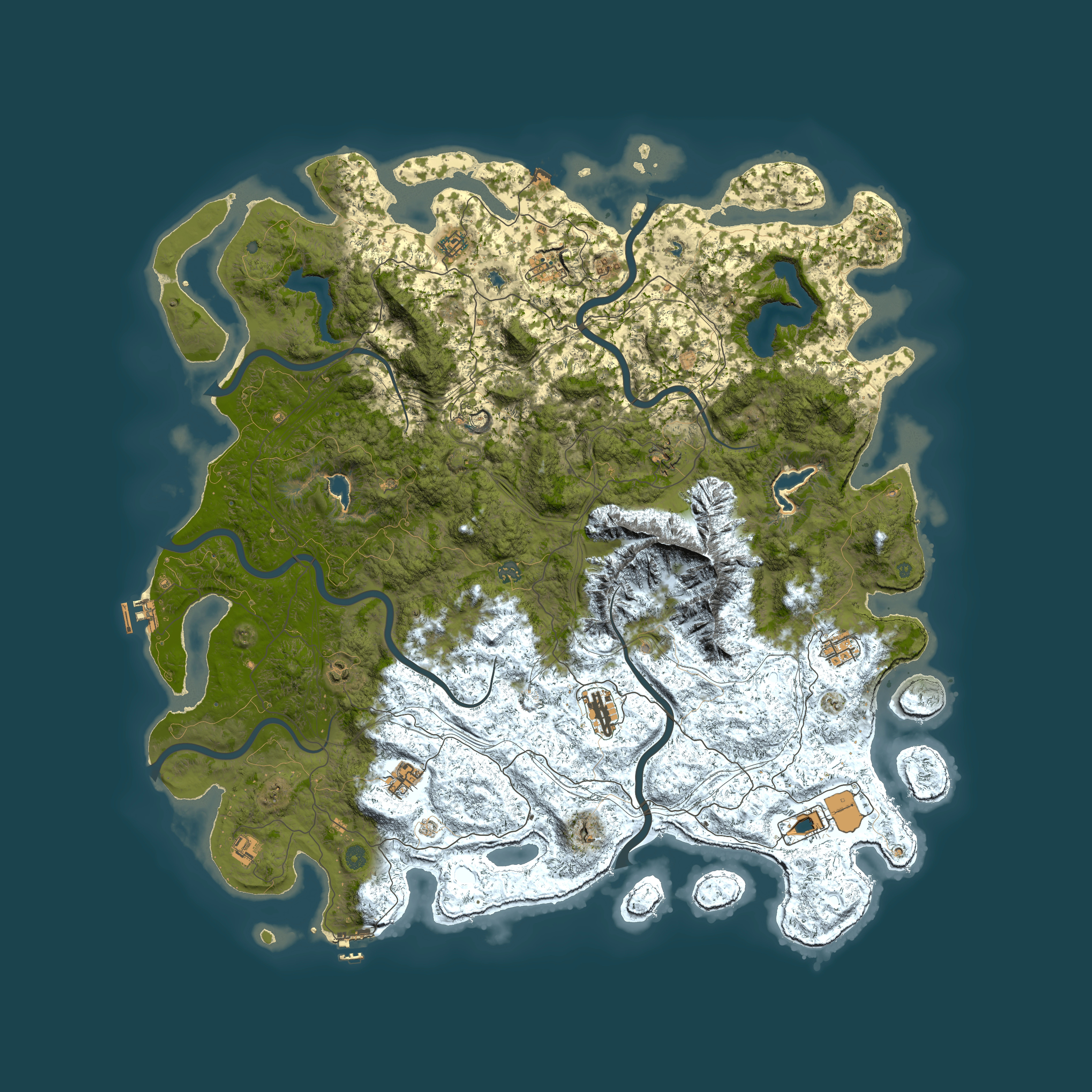 Full top-down render of Rust map seed 1467223390, 5750x5750m
