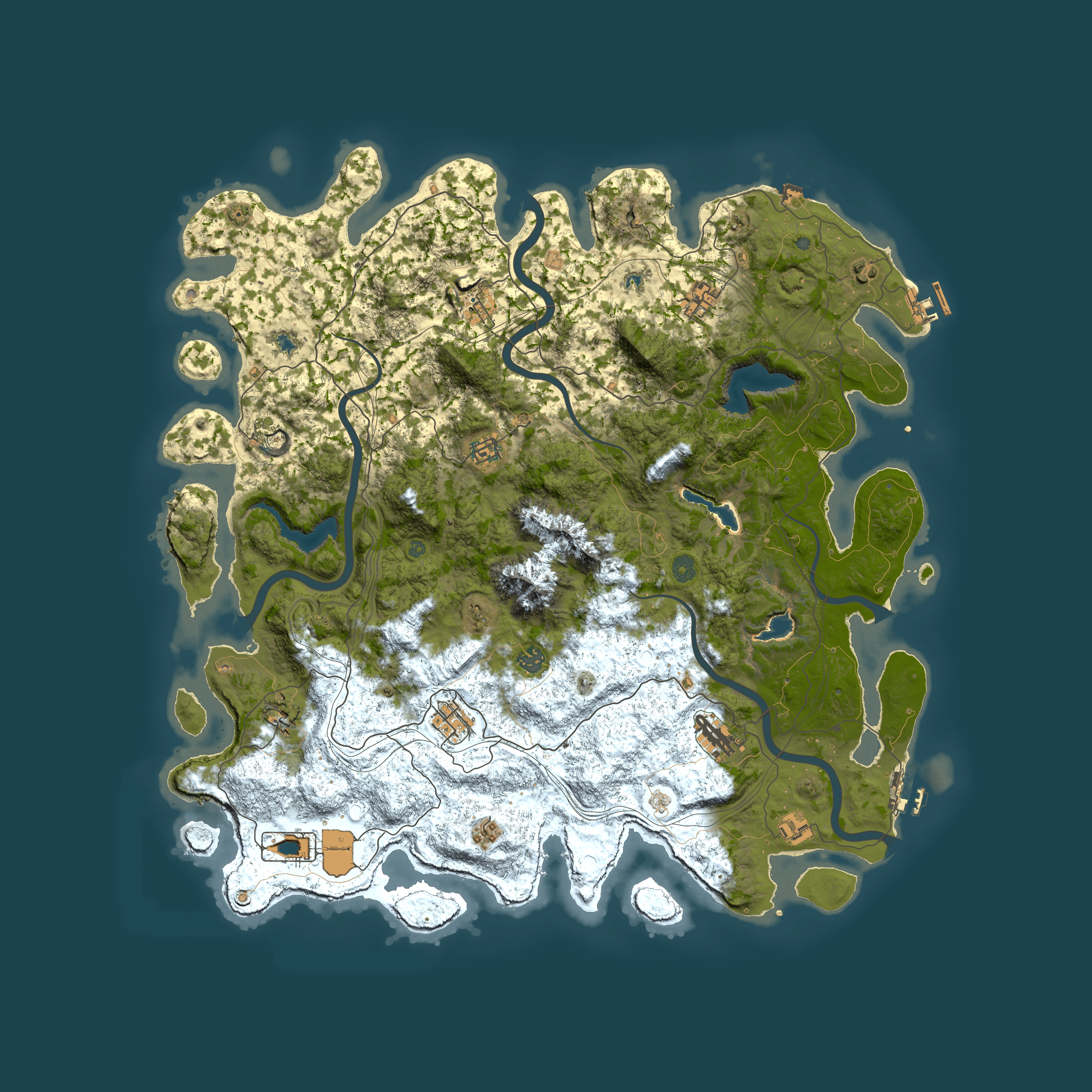 Full top-down render of Rust map seed 1042134695, 5000x5000m