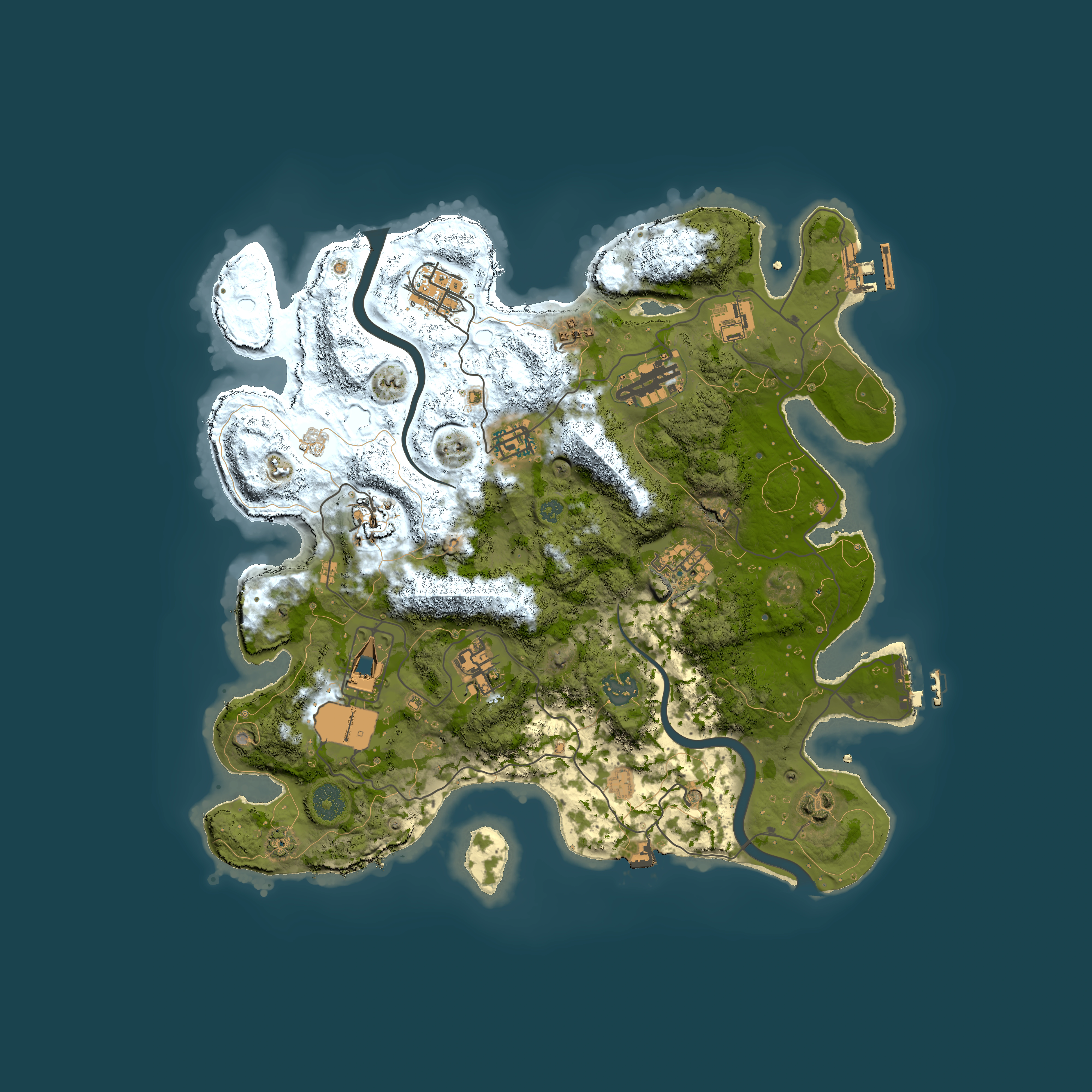 Full top-down render of Rust map seed 90273460, 3650x3650m