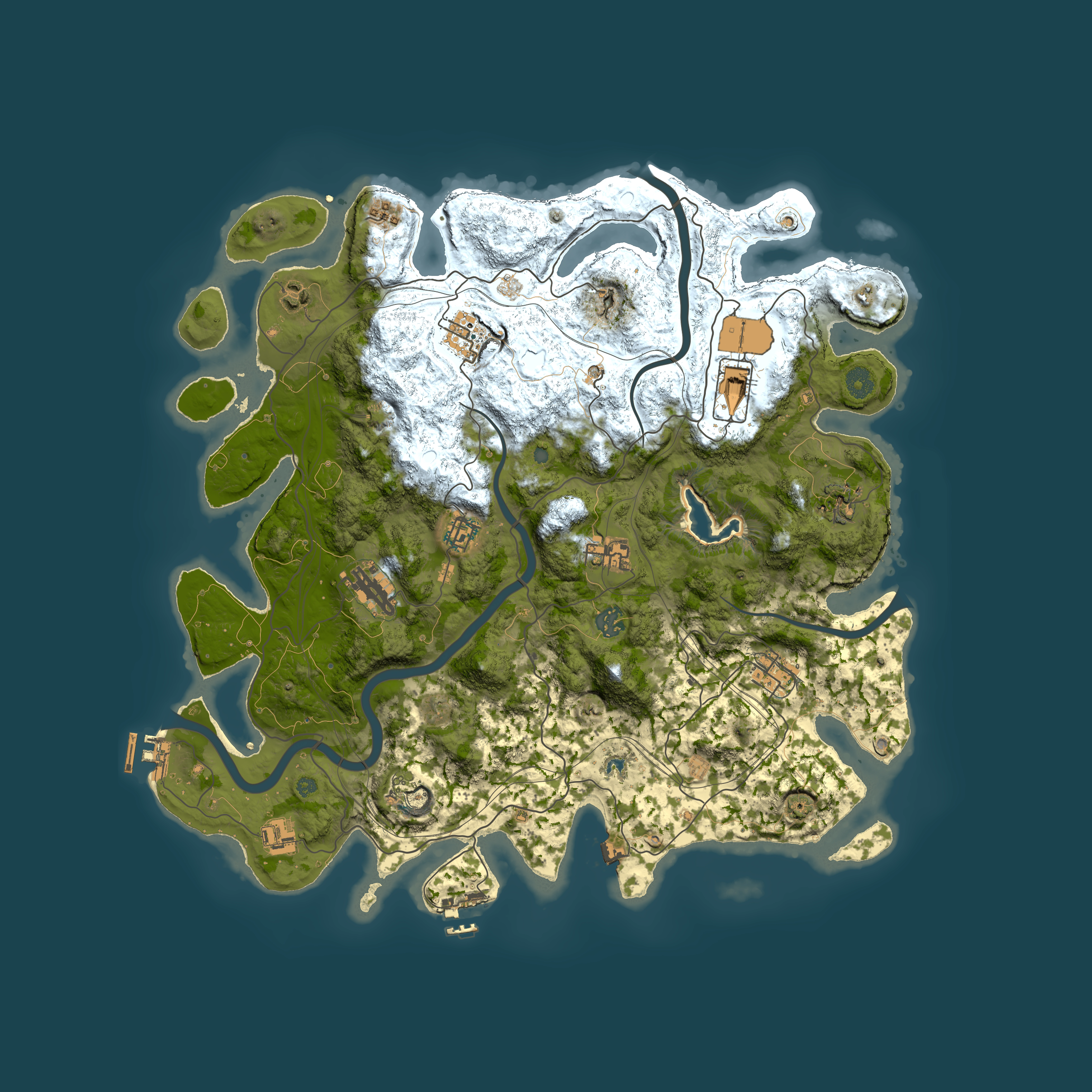 Full top-down render of Rust map seed 164042732, 4300x4300m