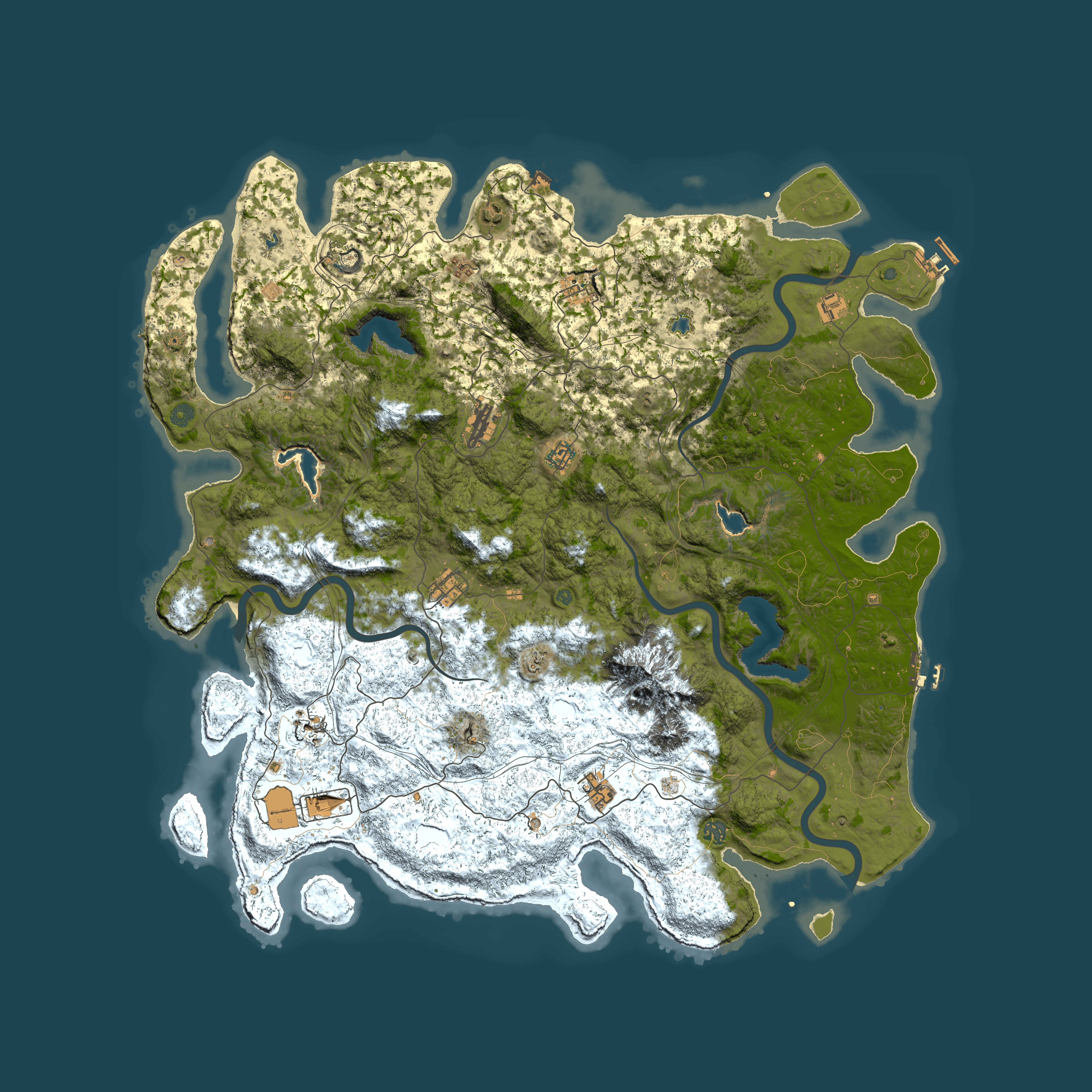 Full top-down render of Rust map seed 992578661, 5450x5450m