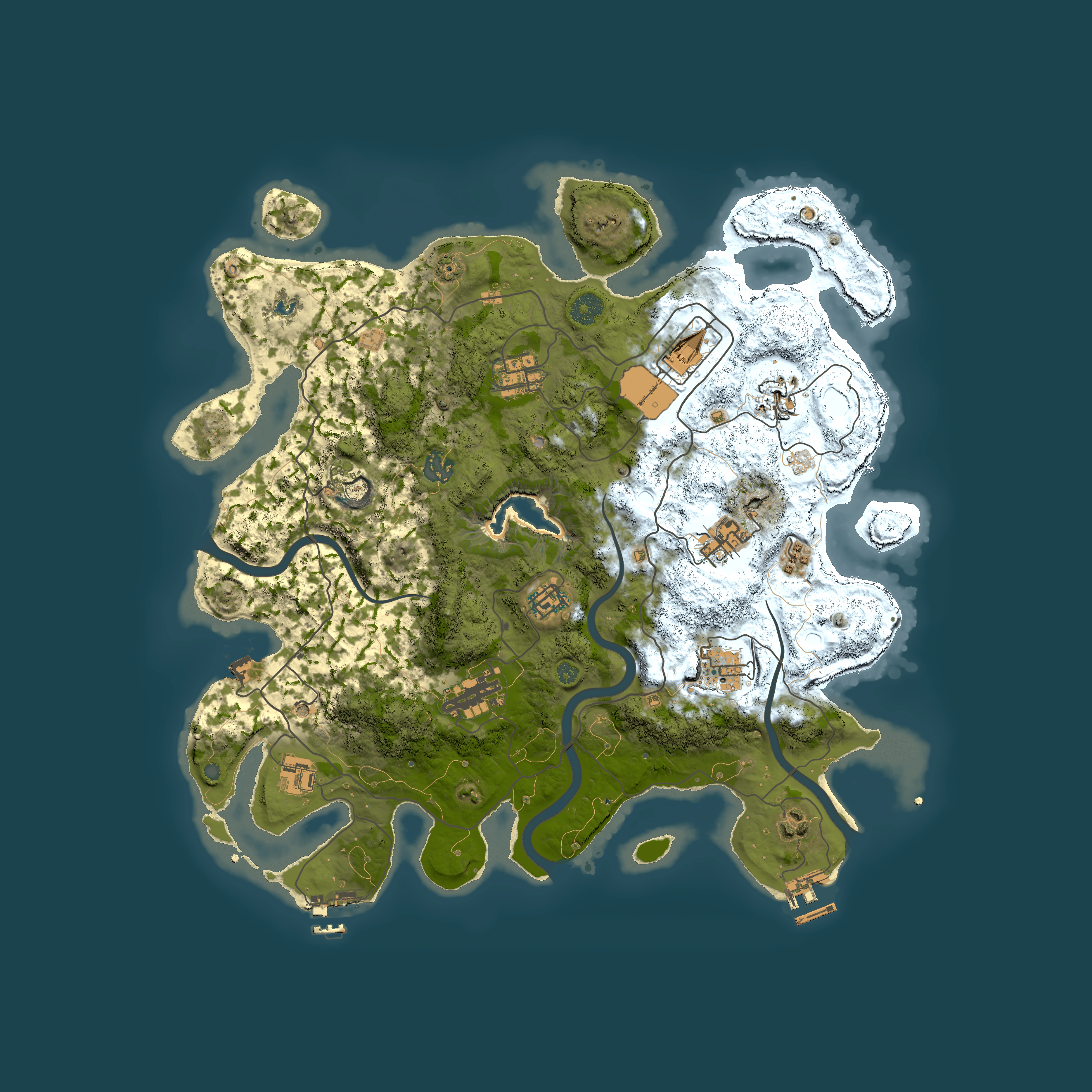 Full top-down render of Rust map seed 1129277748, 4000x4000m