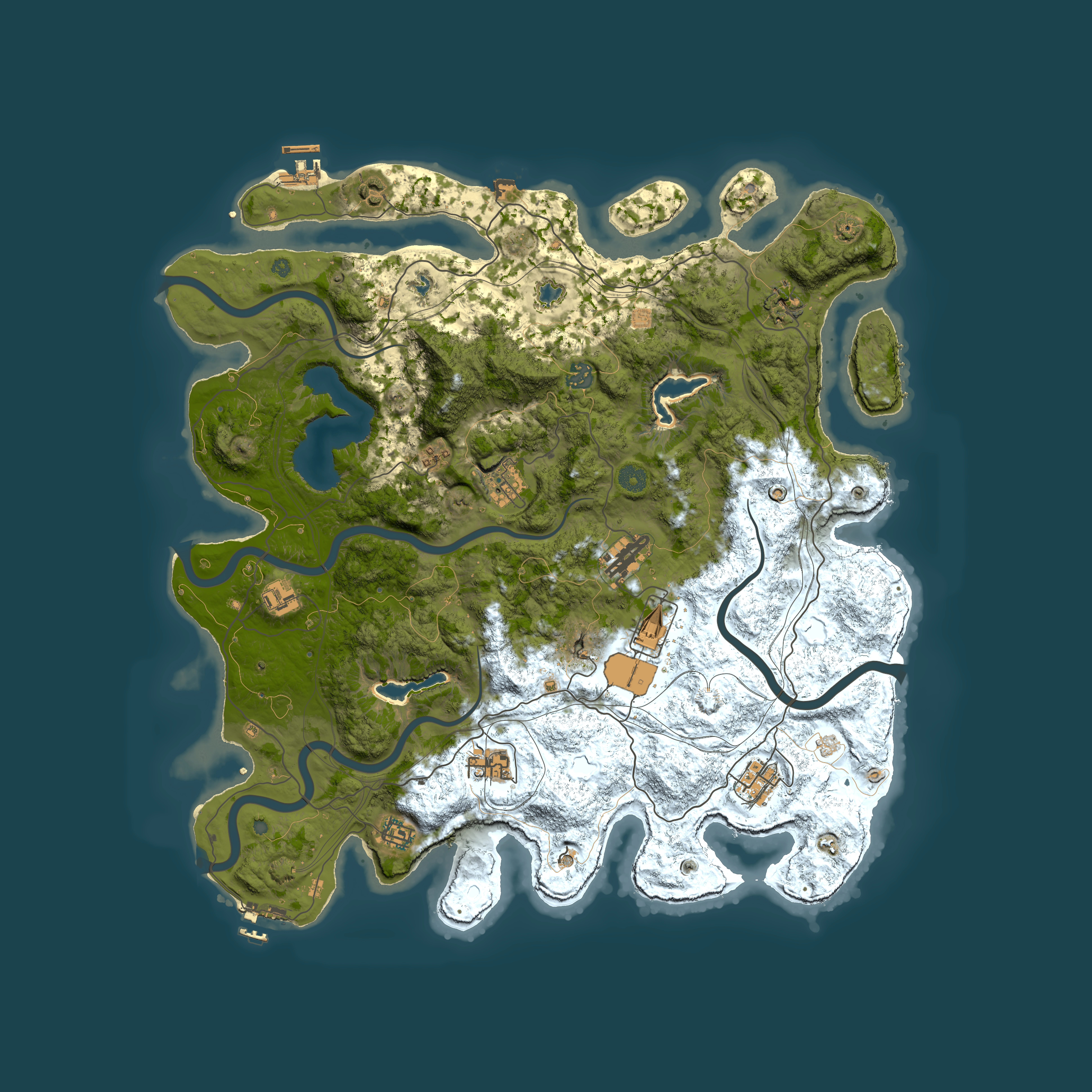 Full top-down render of Rust map seed 1124558009, 4600x4600m