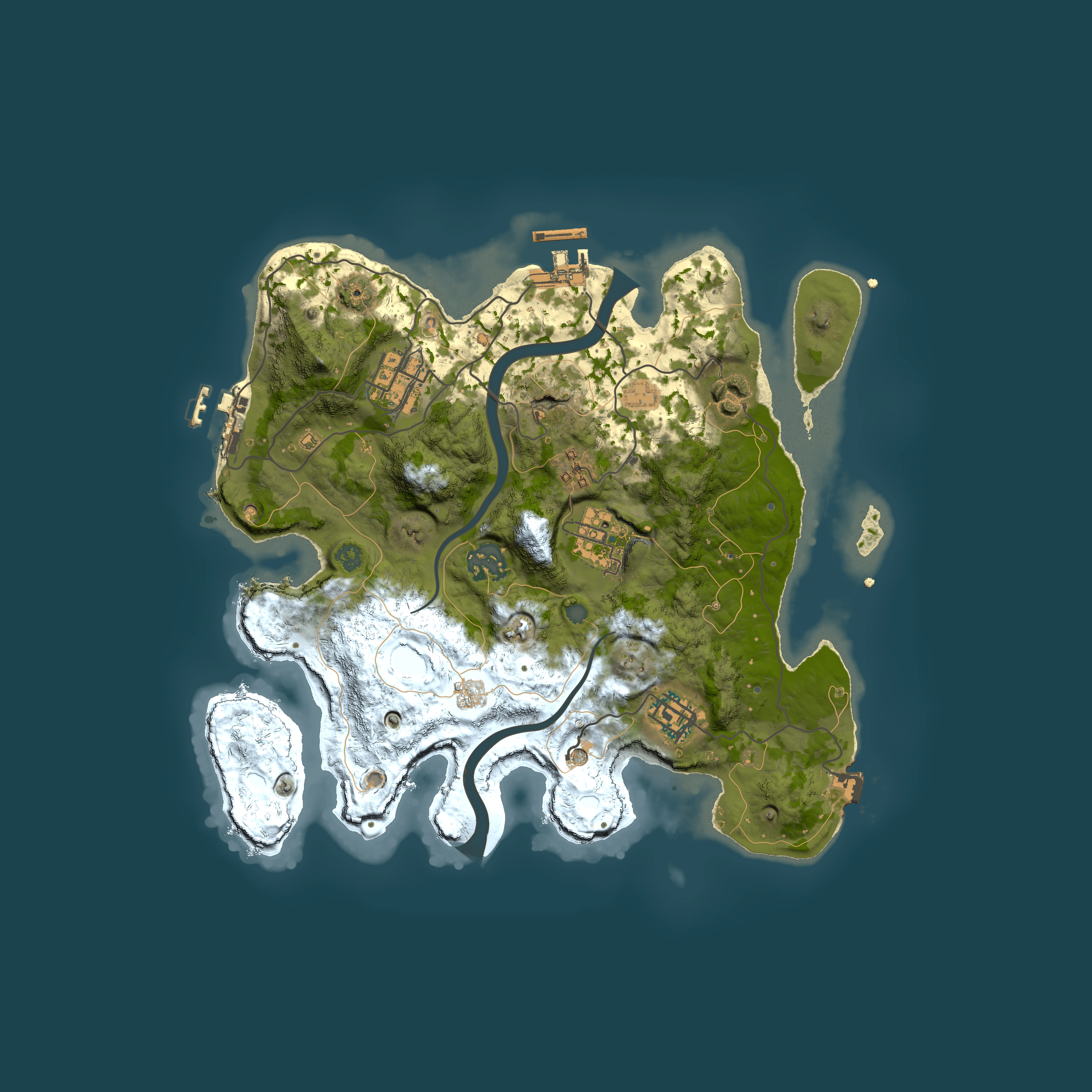 Full top-down render of Rust map seed 666233161, 3000x3000m