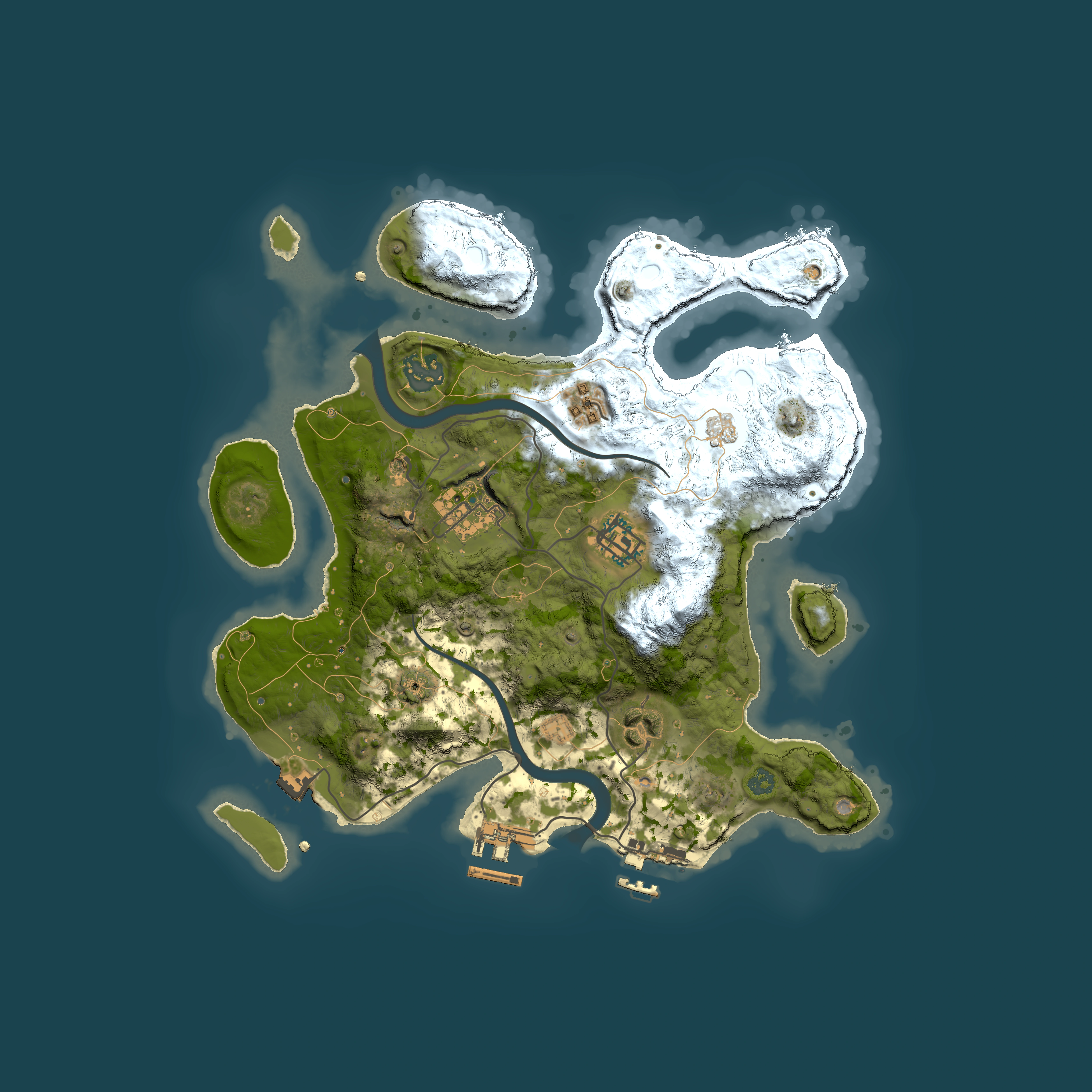 Full top-down render of Rust map seed 1493287553, 3000x3000m