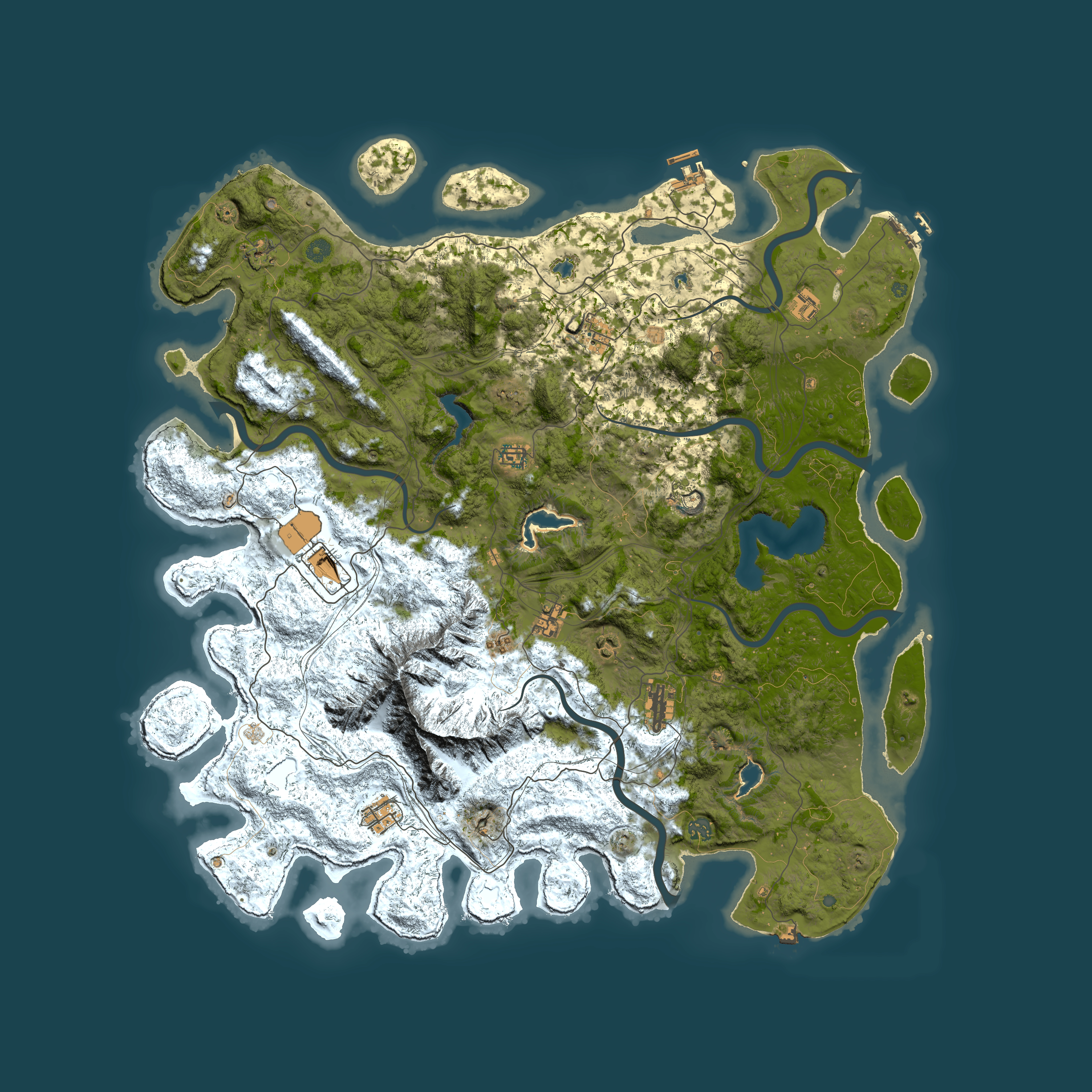 Full top-down render of Rust map seed 34674831, 5400x5400m