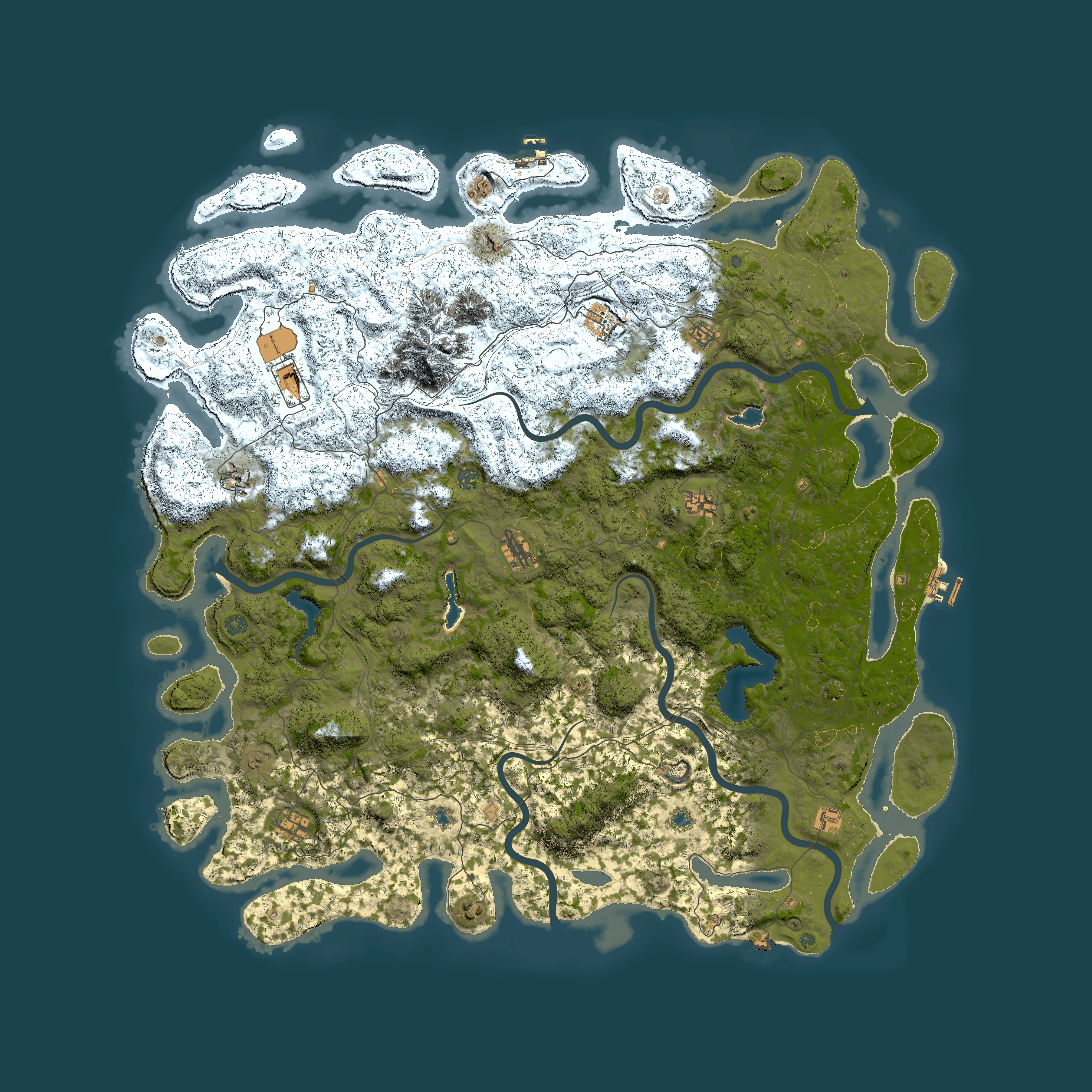 Full top-down render of Rust map seed 1460058496, 6000x6000m