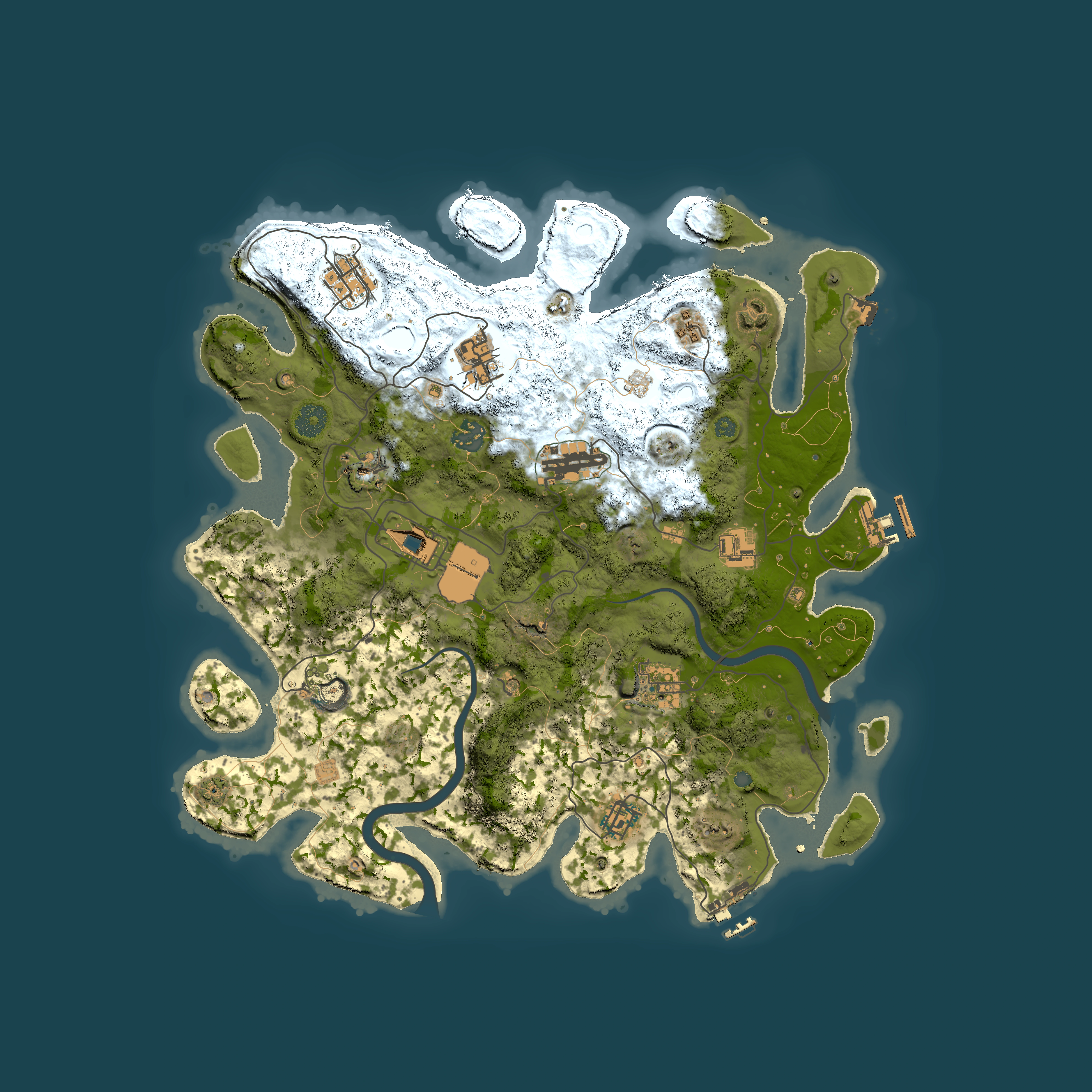 Full top-down render of Rust map seed 1986735204, 3850x3850m