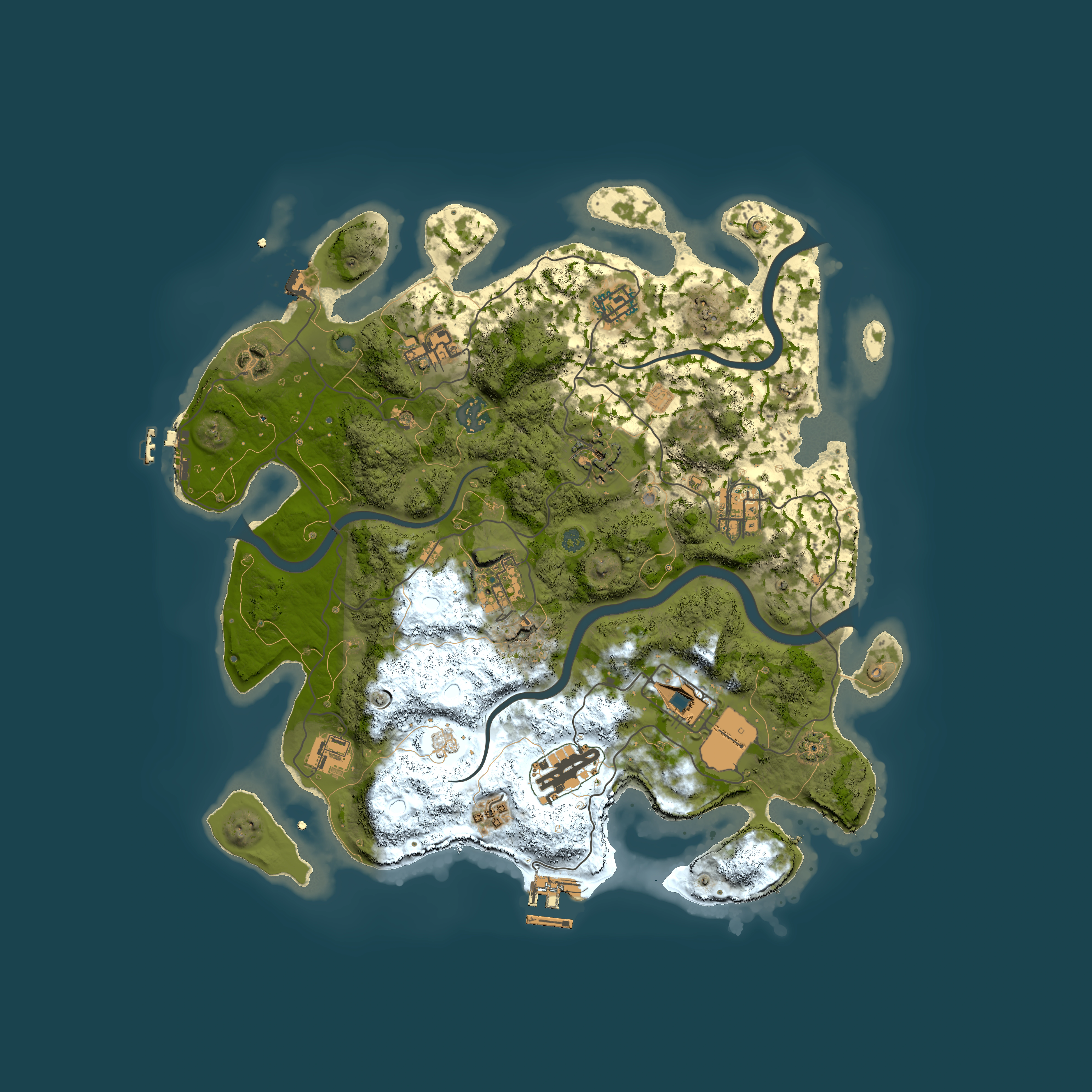 Full top-down render of Rust map seed 1434813007, 3650x3650m