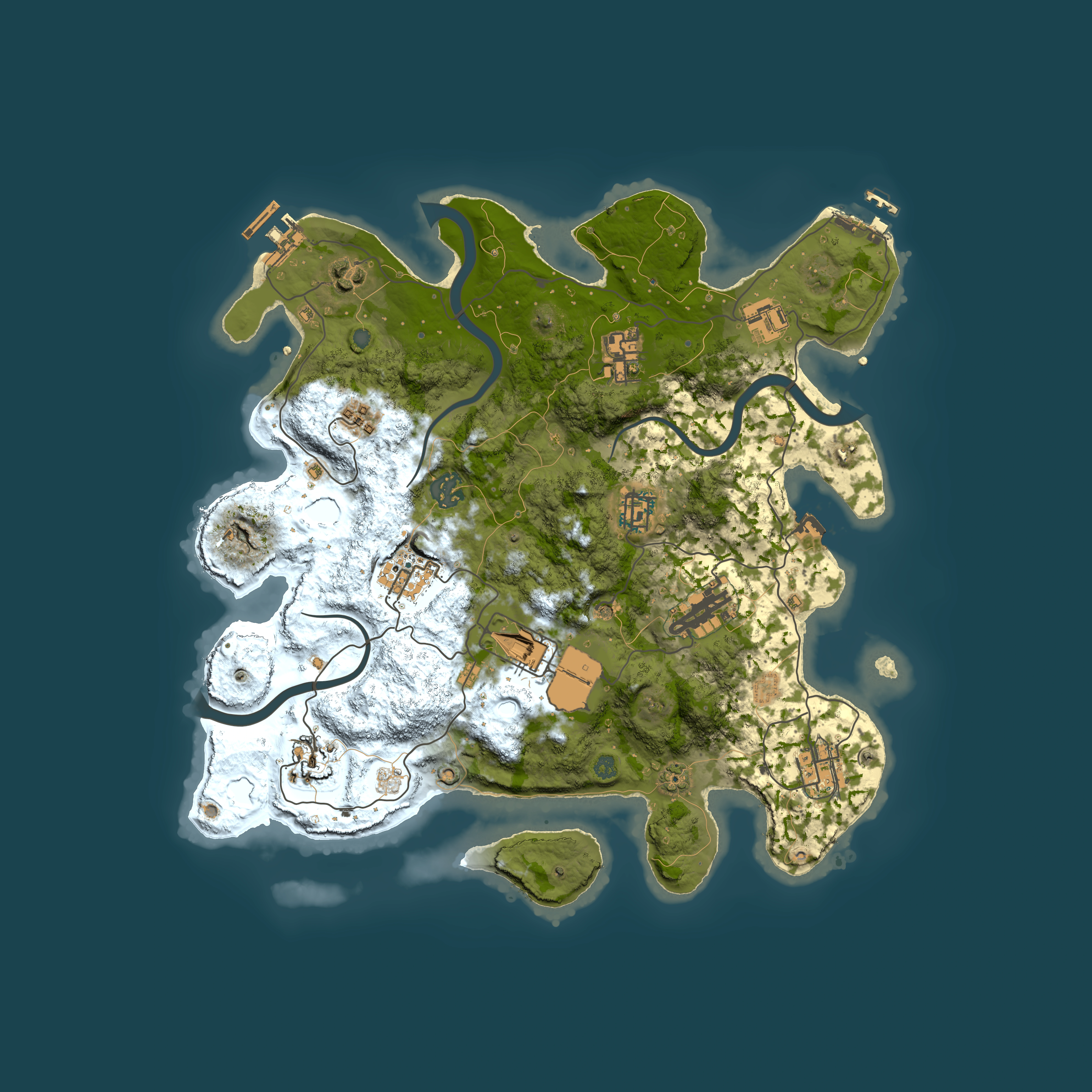 Full top-down render of Rust map seed 1464934321, 3600x3600m