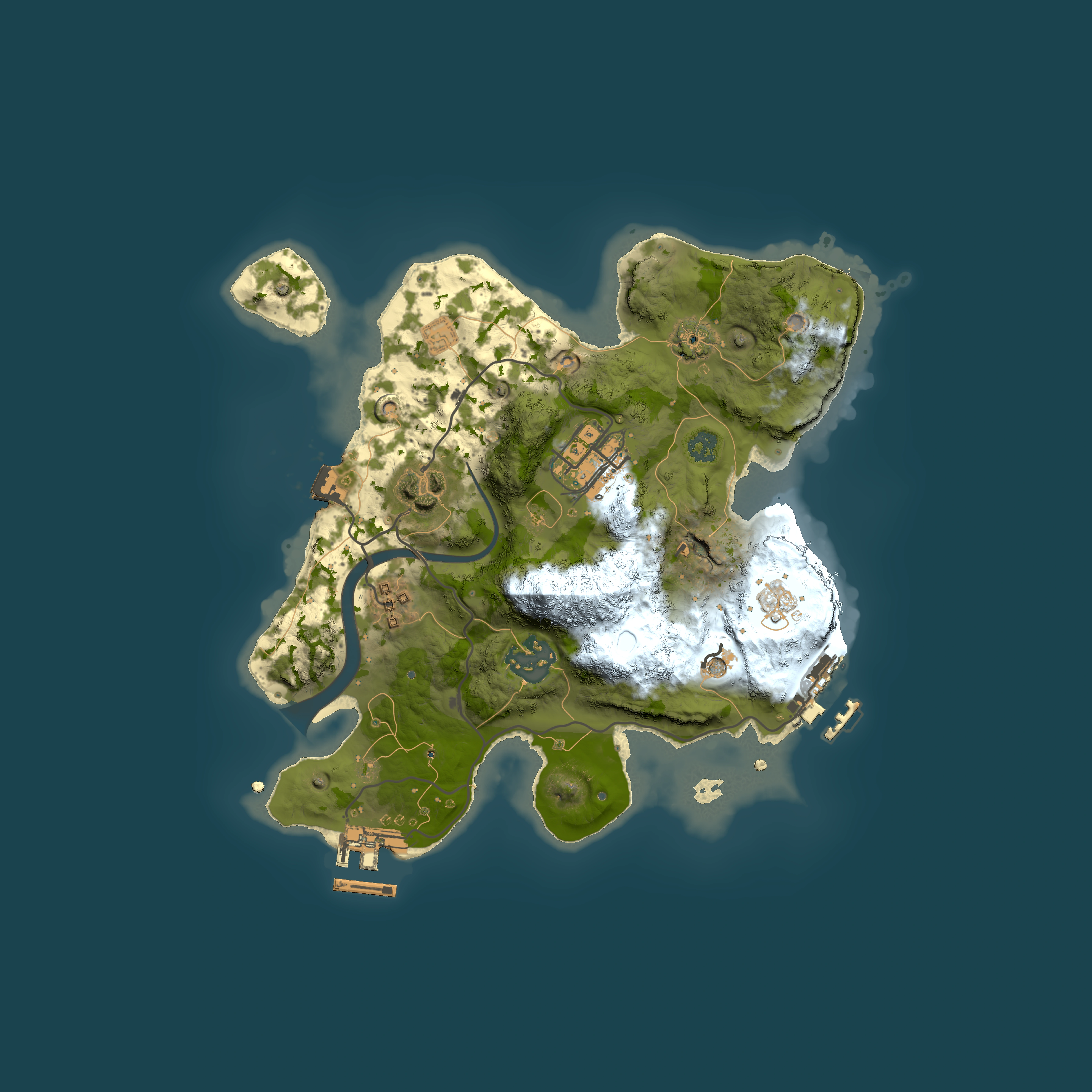 Full top-down render of Rust map seed 1307033046, 2500x2500m
