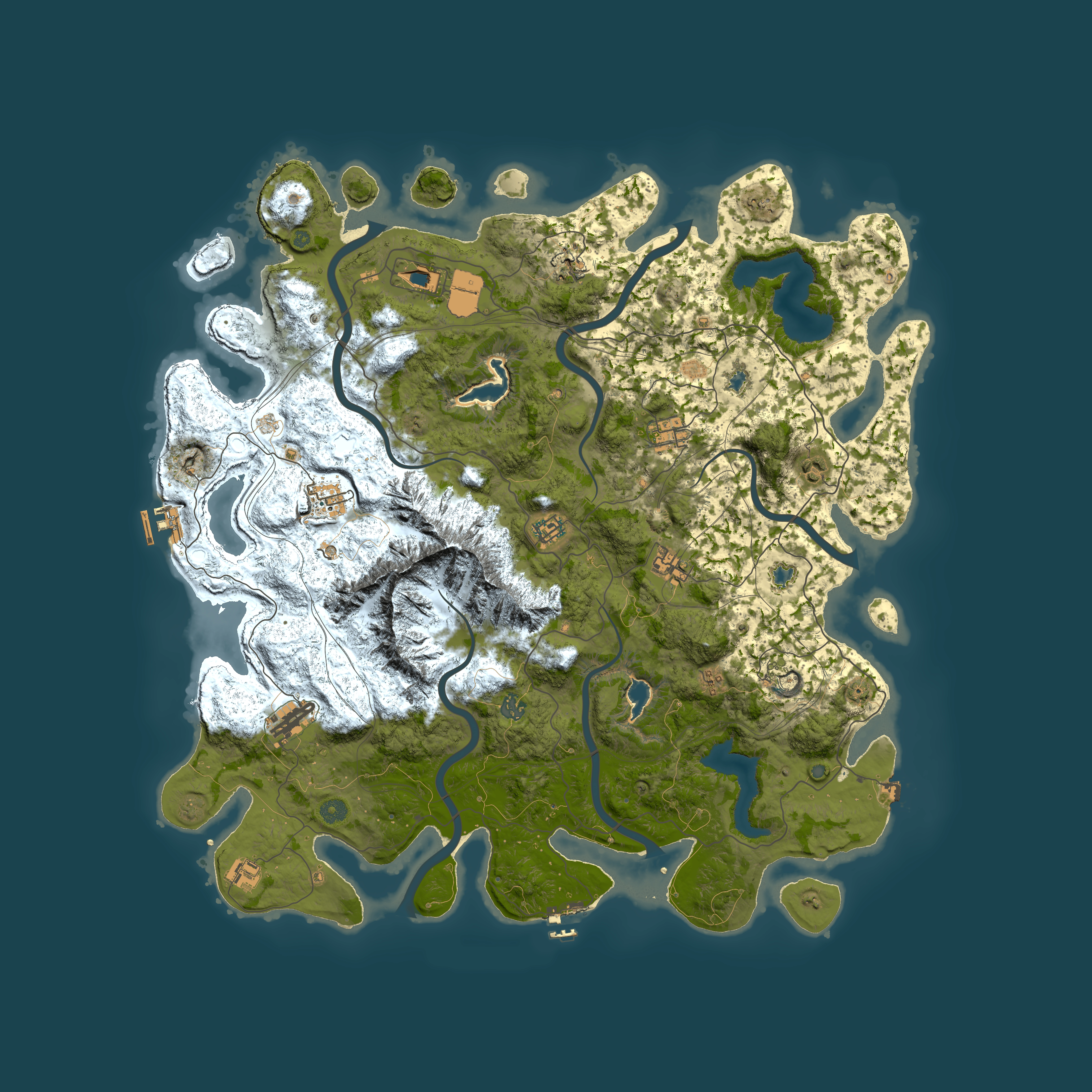 Full top-down render of Rust map seed 394649111, 5000x5000m