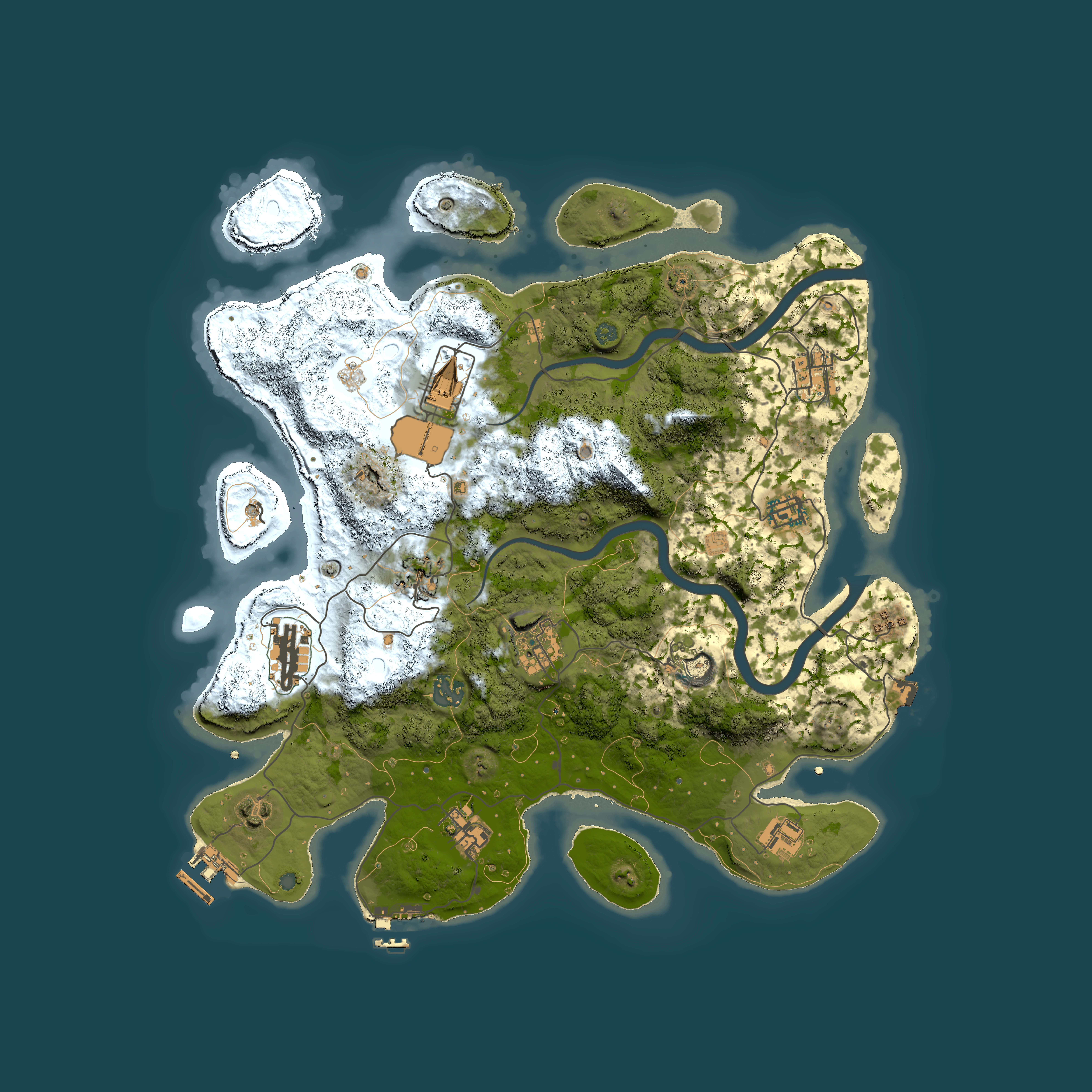 Full top-down render of Rust map seed 9502549, 3800x3800m
