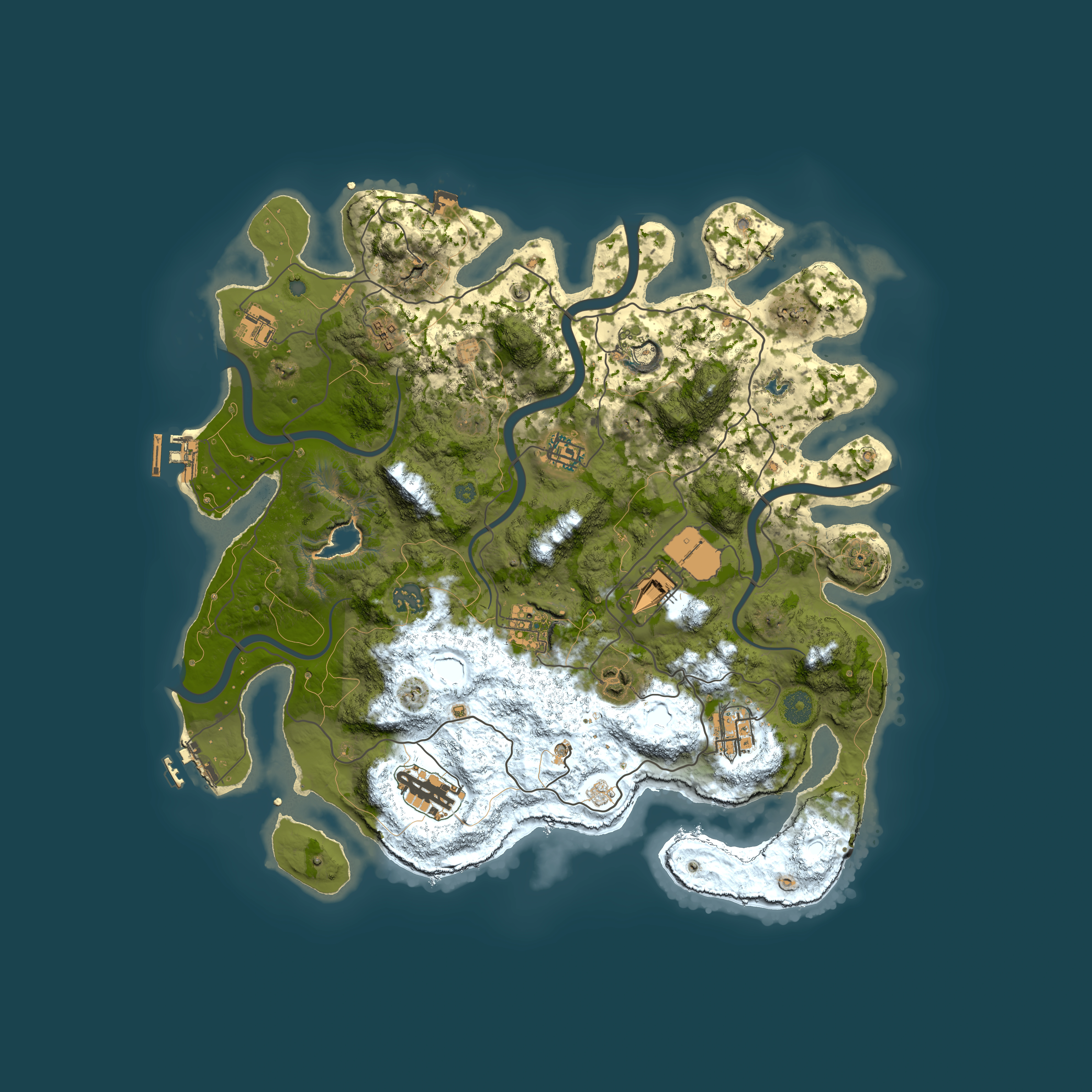 Full top-down render of Rust map seed 2122499106, 4000x4000m
