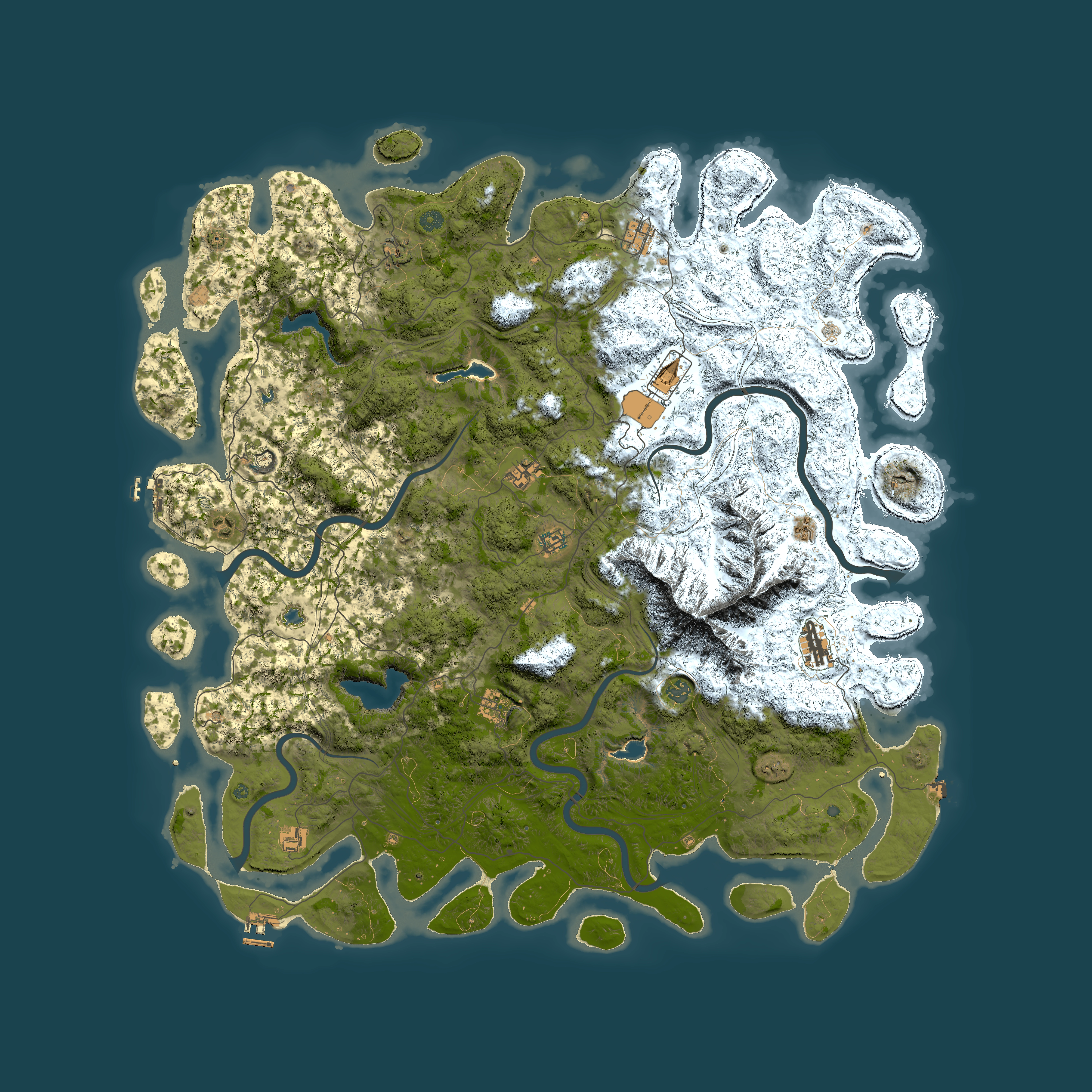 Full top-down render of Rust map seed 36722709, 5750x5750m
