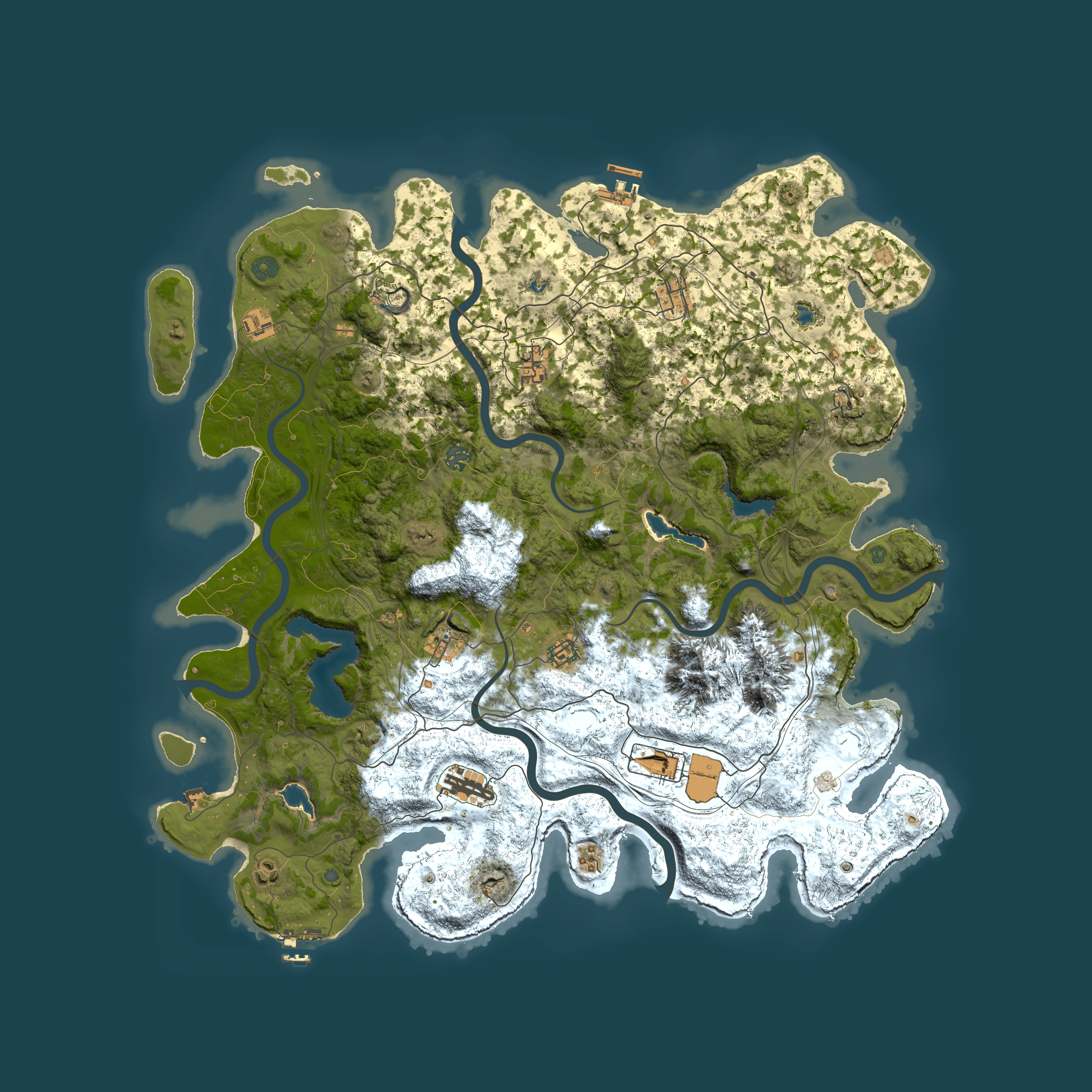 Full top-down render of Rust map seed 618984207, 5000x5000m