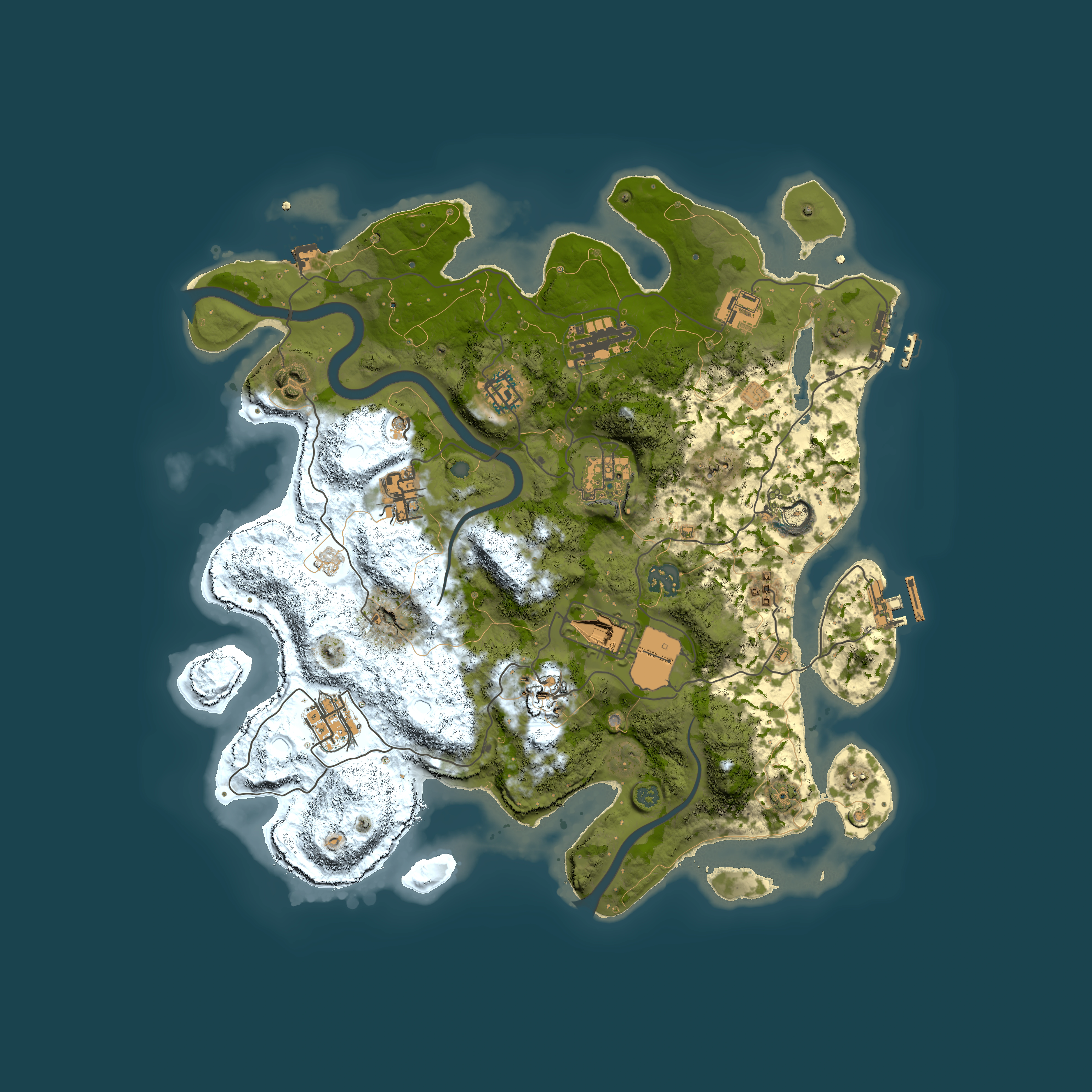 Full top-down render of Rust map seed 1393639438, 3700x3700m