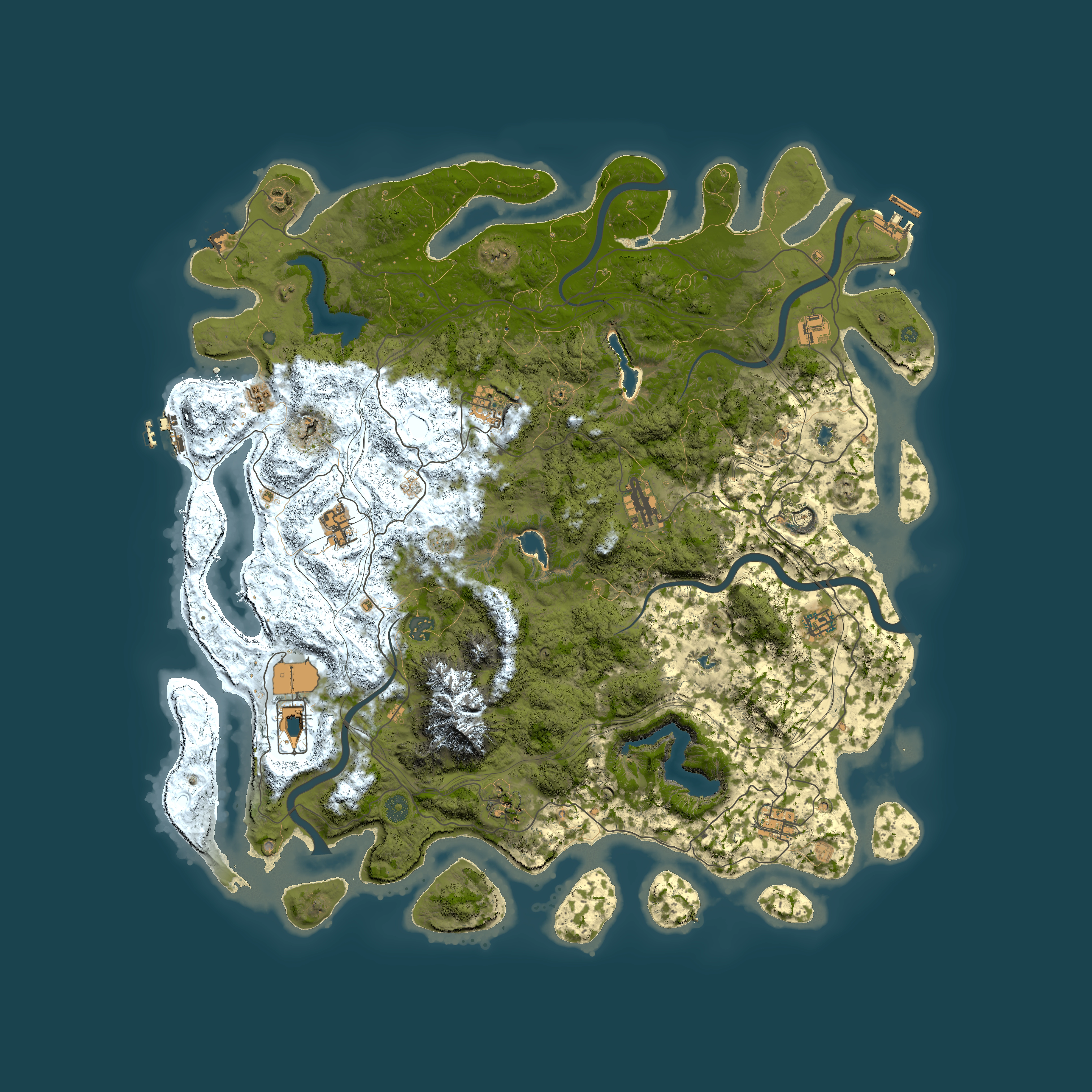 Full top-down render of Rust map seed 1358916071, 5000x5000m