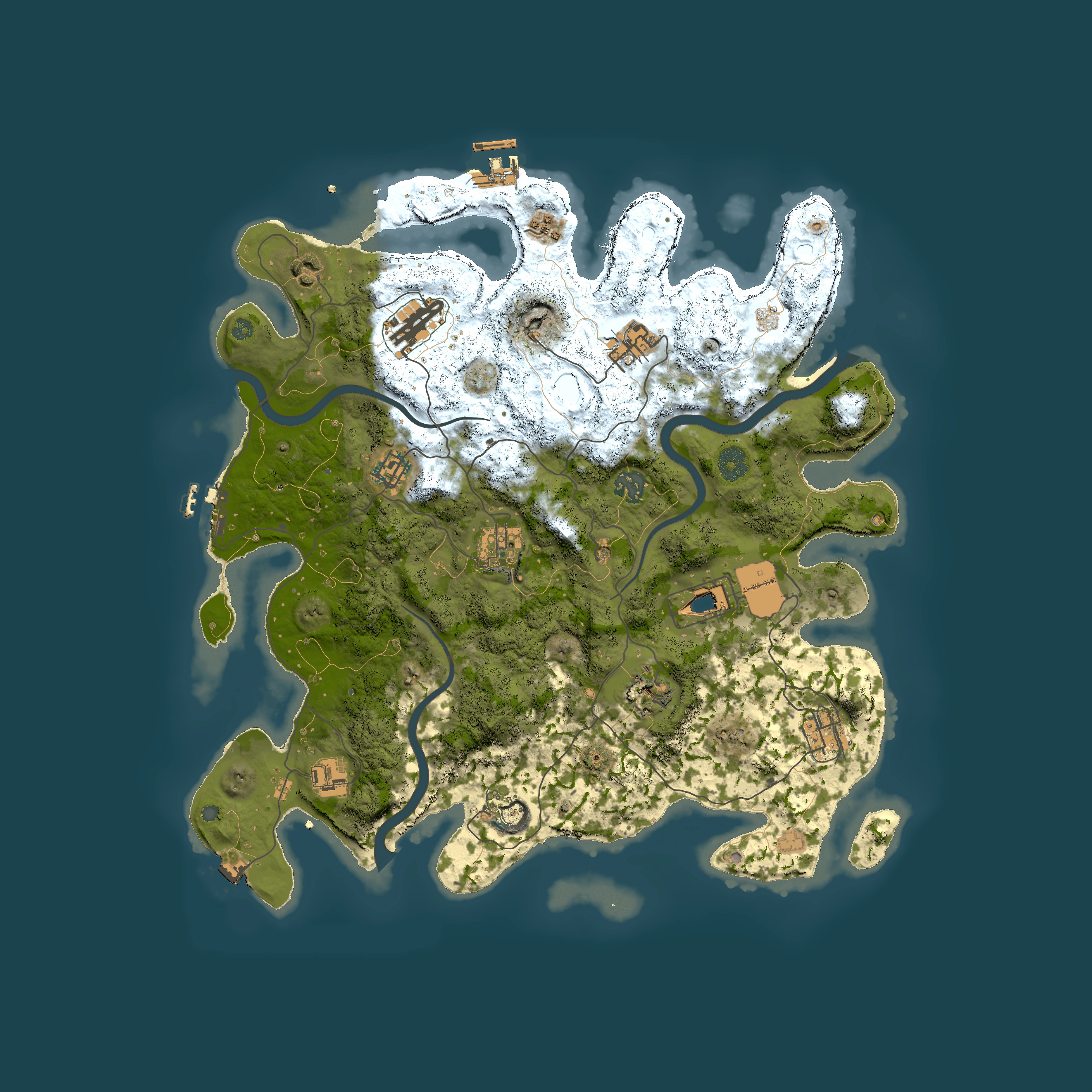 Full top-down render of Rust map seed 243218783, 3950x3950m