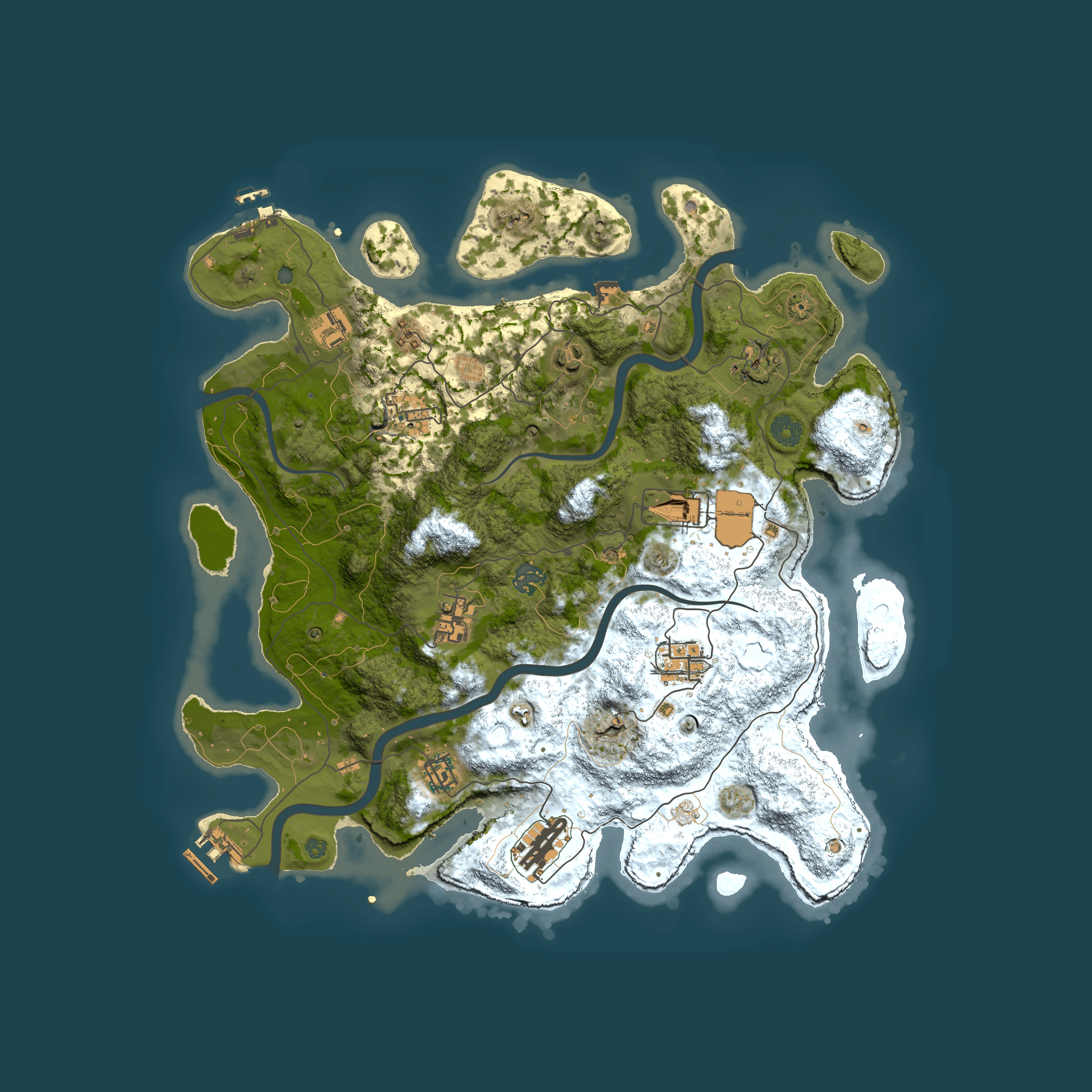 Full top-down render of Rust map seed 1080733324, 3950x3950m