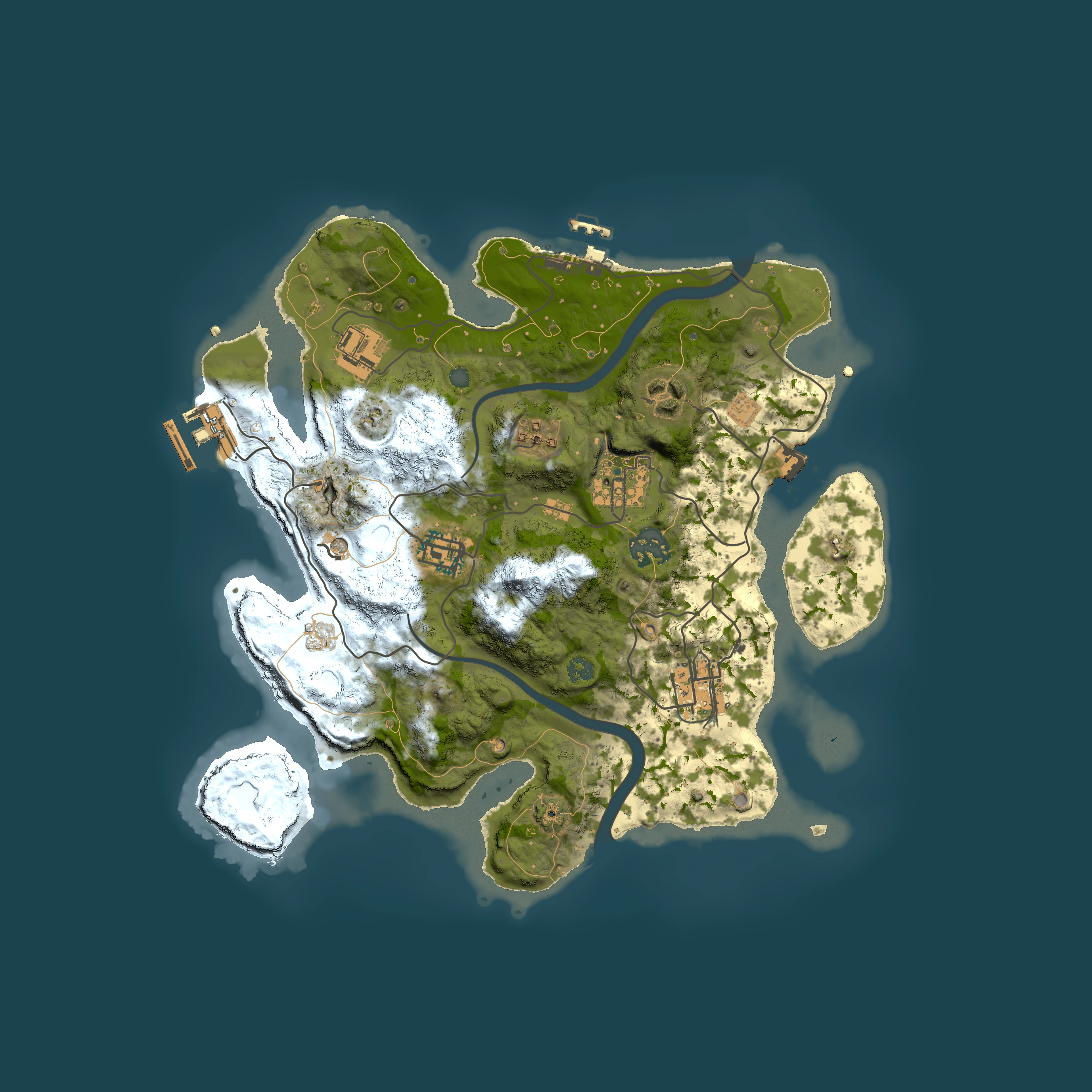 Full top-down render of Rust map seed 396073468, 3000x3000m
