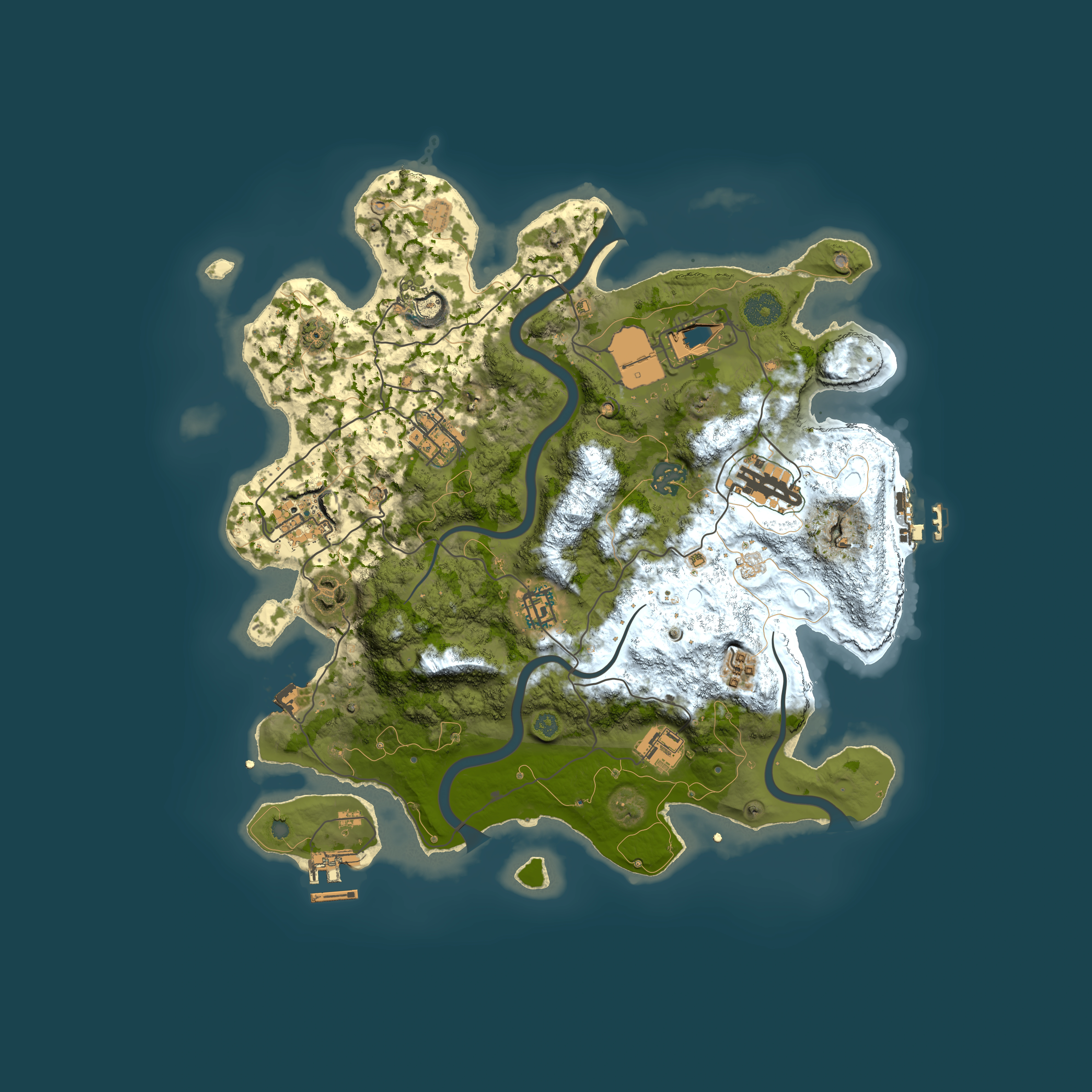 Full top-down render of Rust map seed 1222633178, 3600x3600m