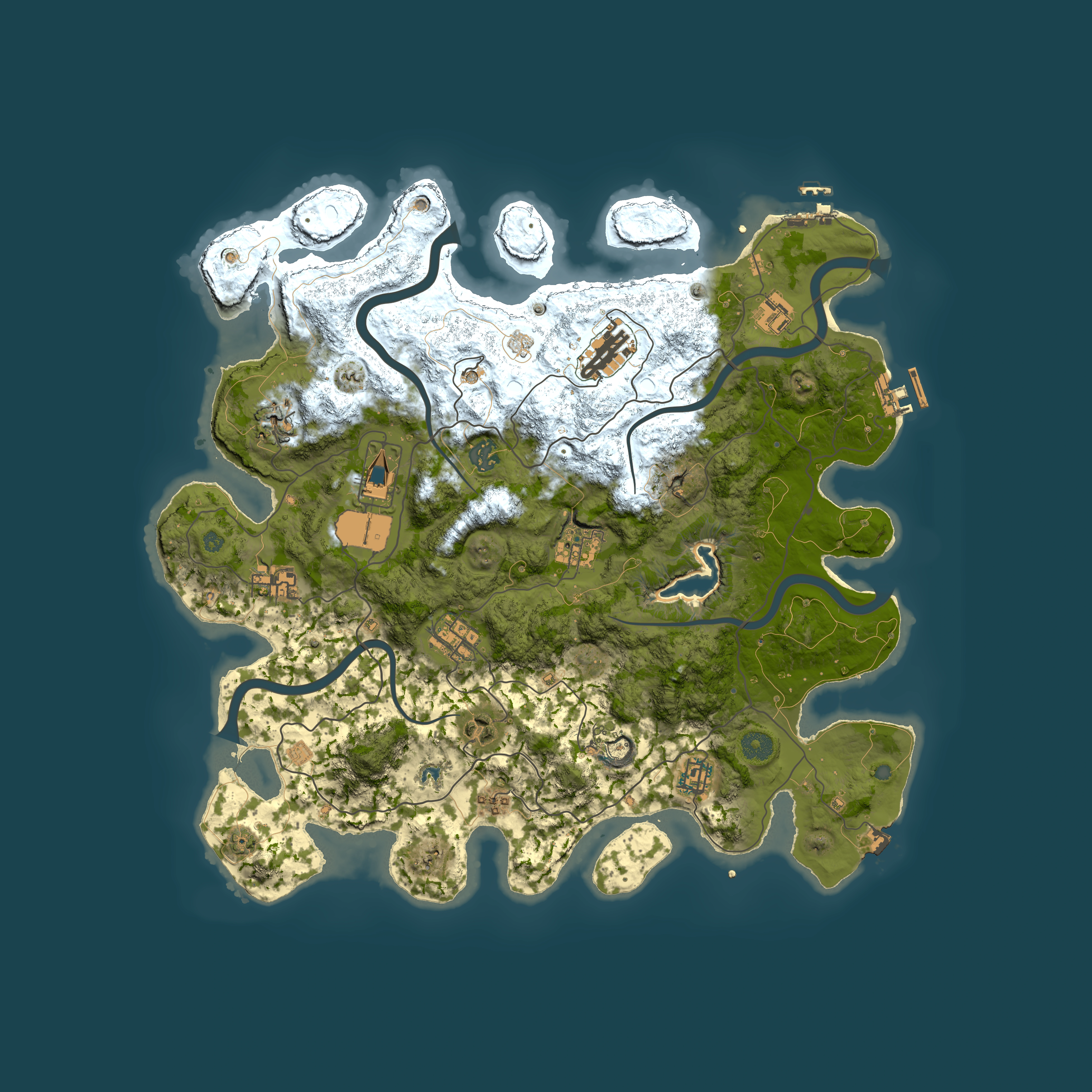 Full top-down render of Rust map seed 1864016305, 4150x4150m