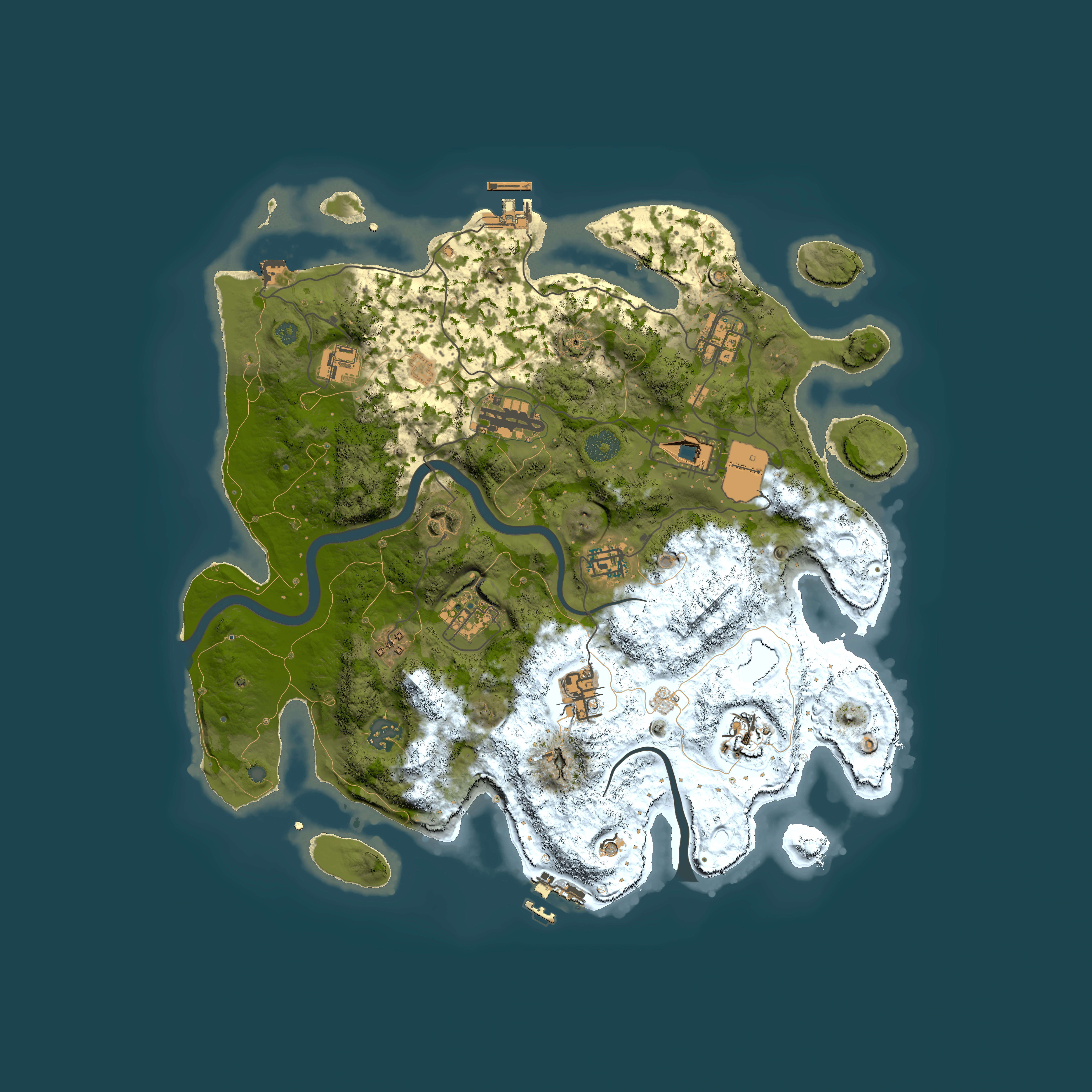 Full top-down render of Rust map seed 118584461, 3800x3800m