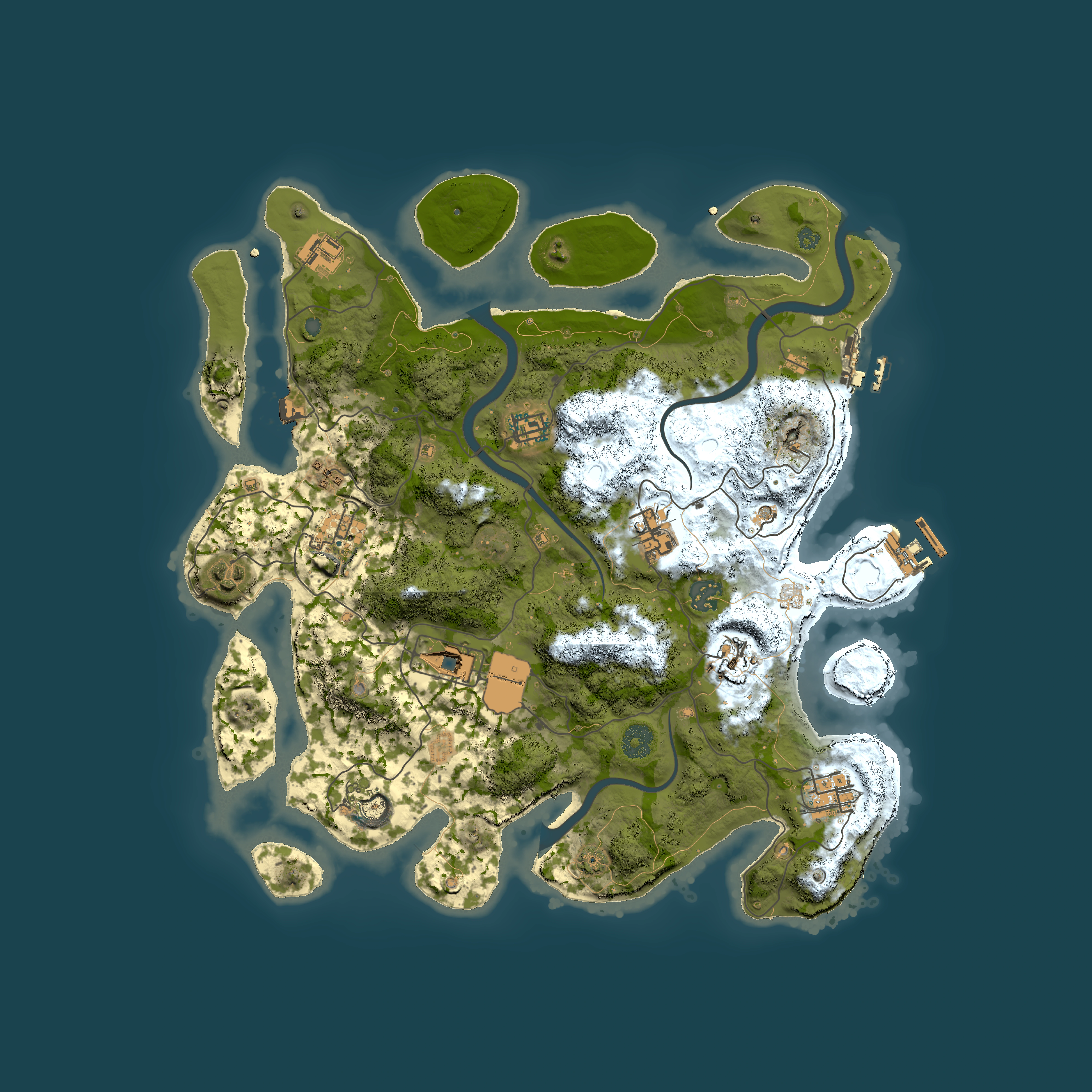 Full top-down render of Rust map seed 127516396, 3750x3750m