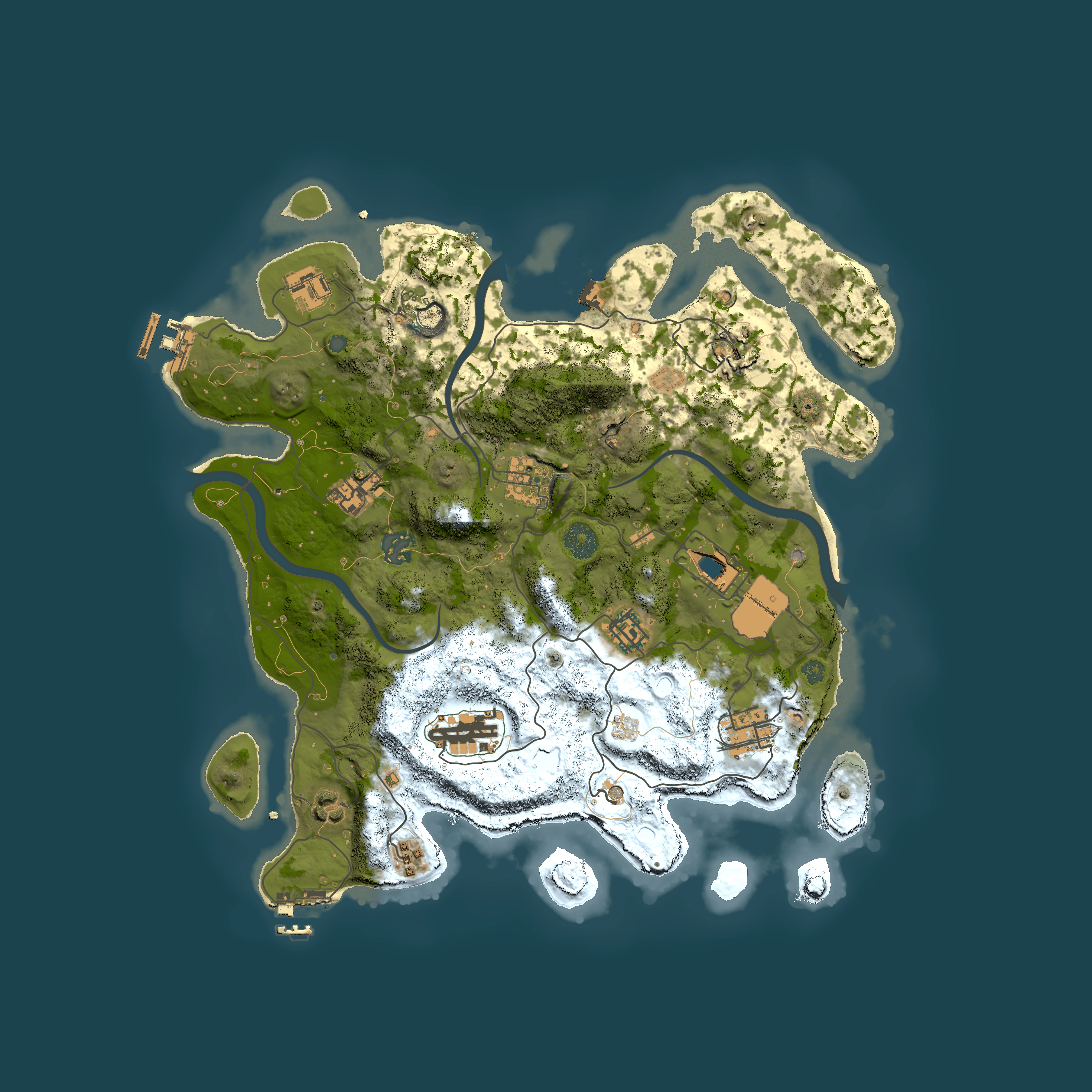 Full top-down render of Rust map seed 1222328132, 3650x3650m