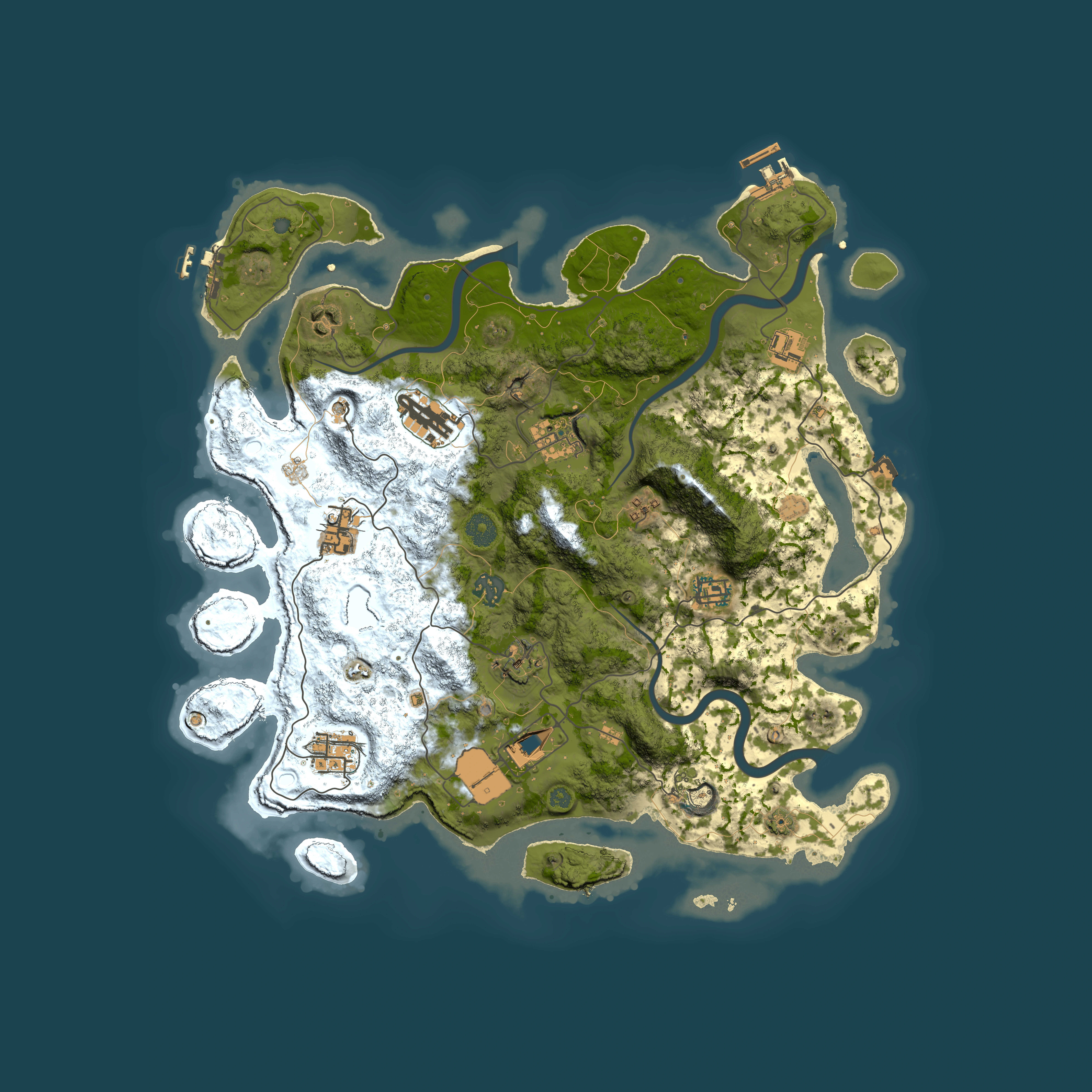 Full top-down render of Rust map seed 143991470, 3950x3950m
