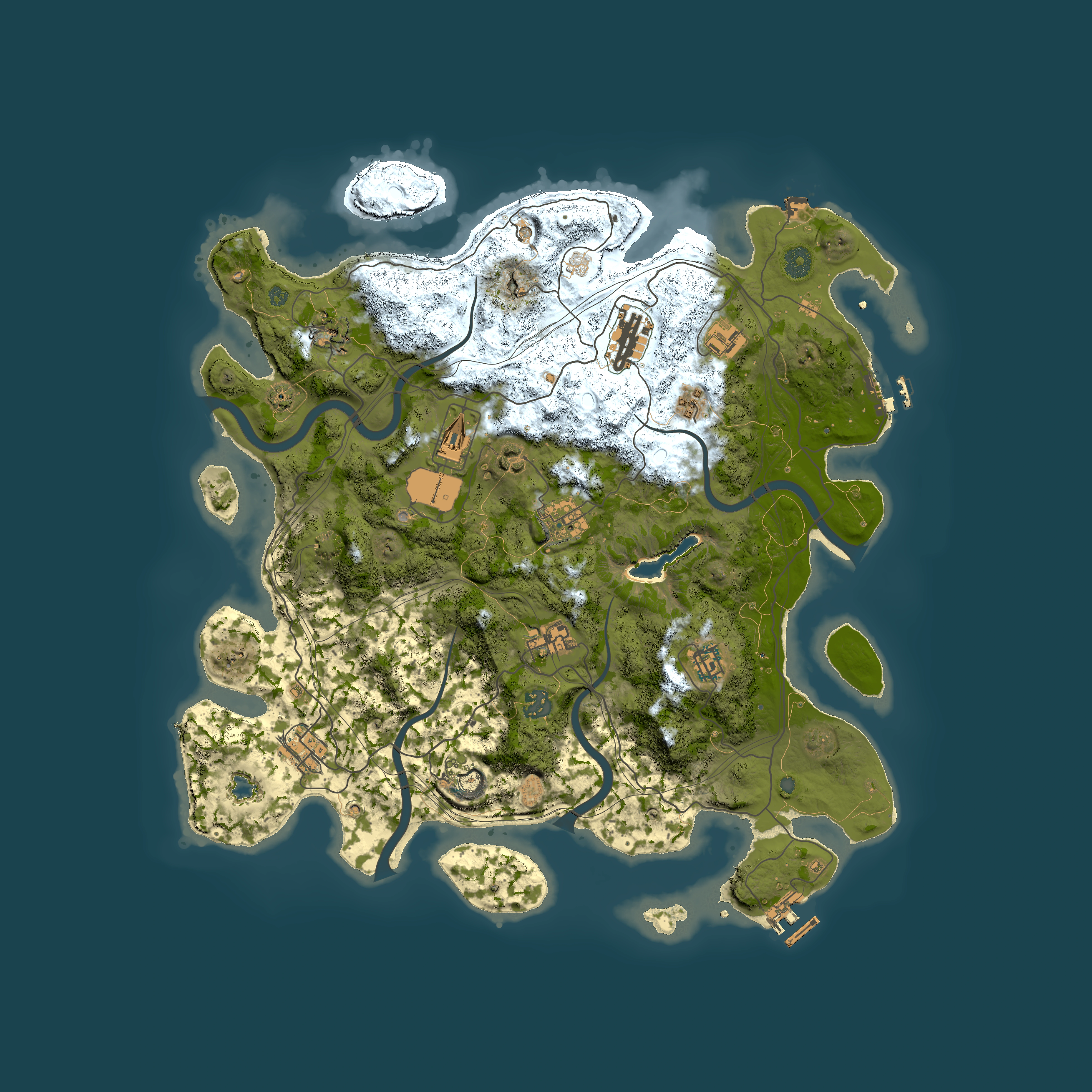 Full top-down render of Rust map seed 0, 4250x4250m