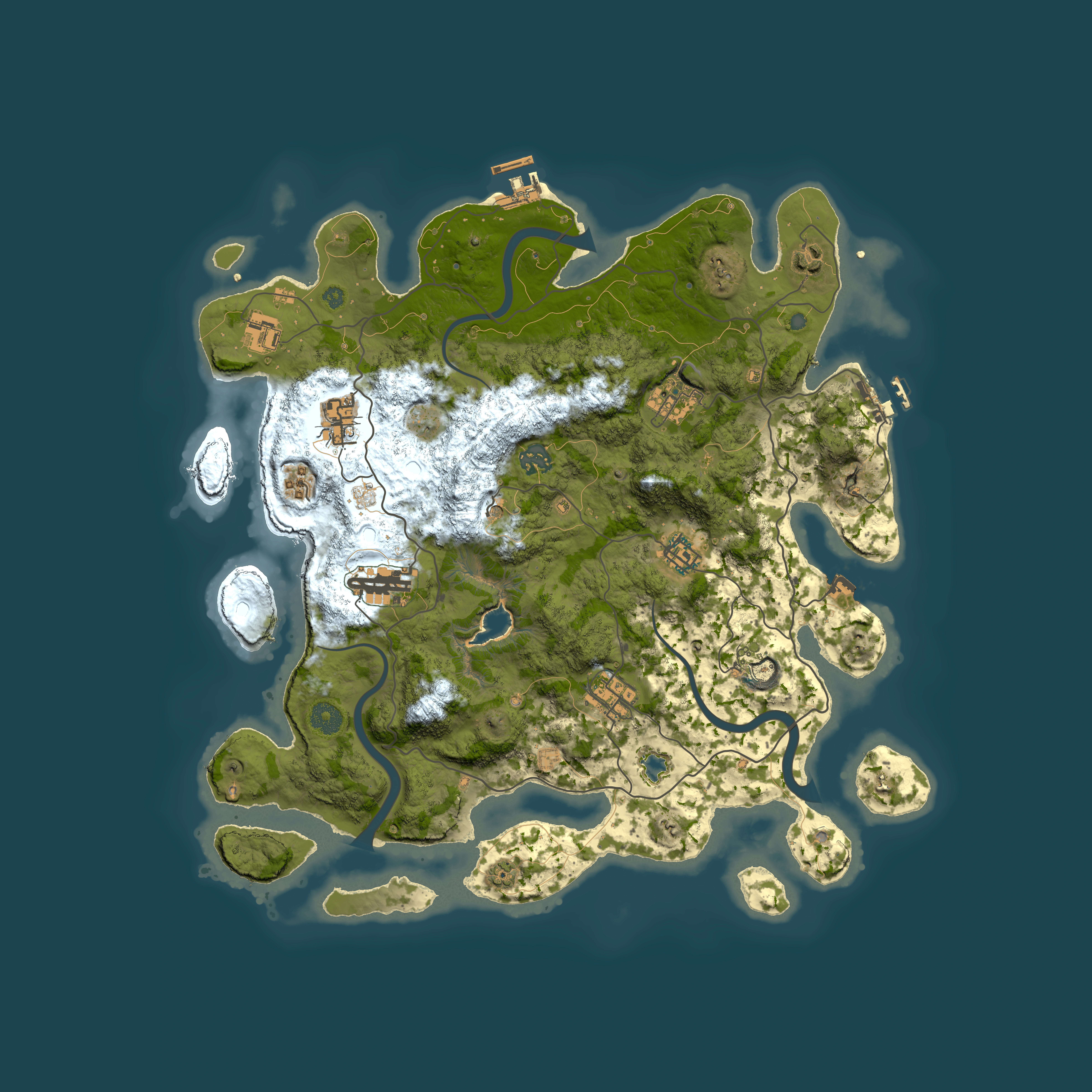 Full top-down render of Rust map seed 1625167132, 4000x4000m