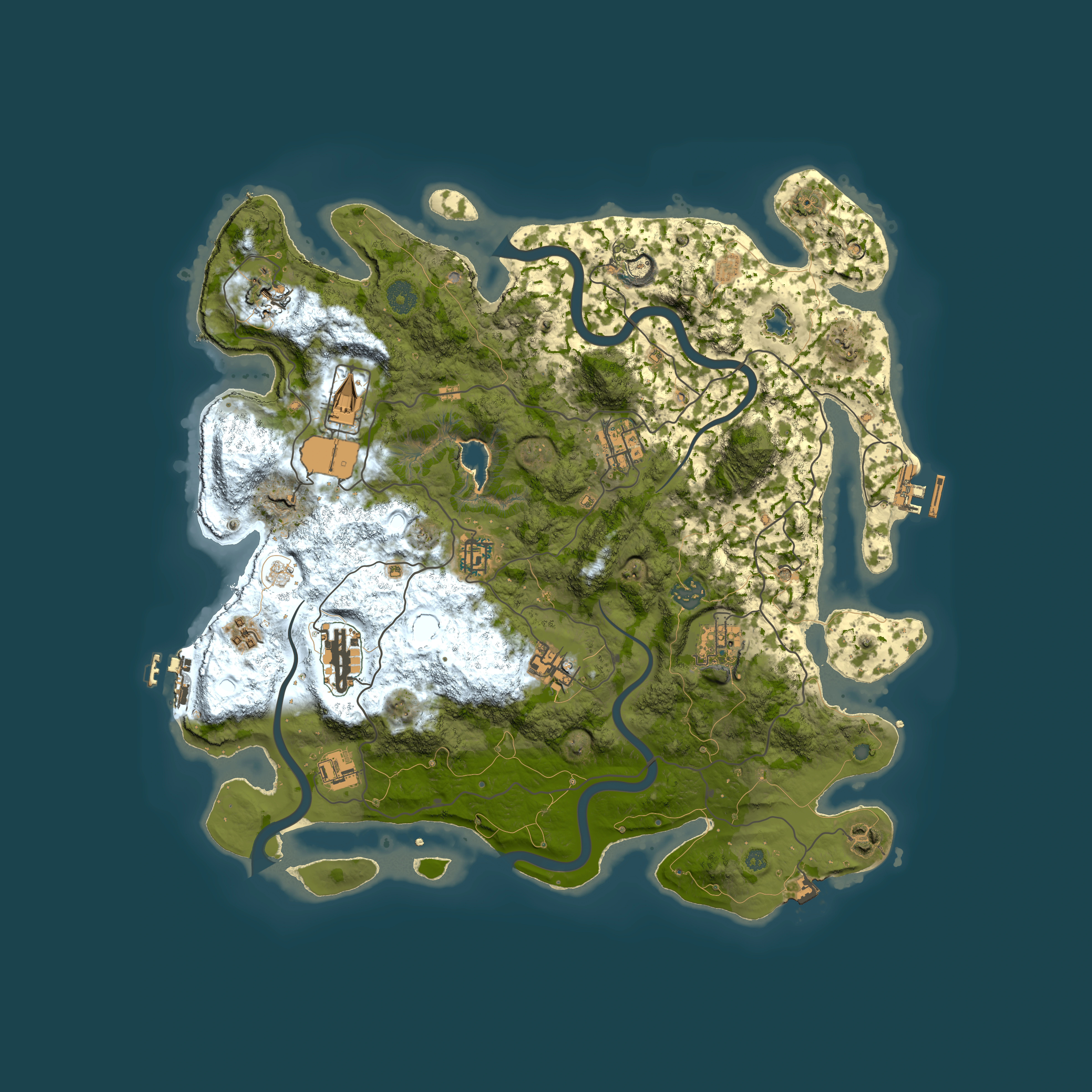Full top-down render of Rust map seed 5869806, 4000x4000m