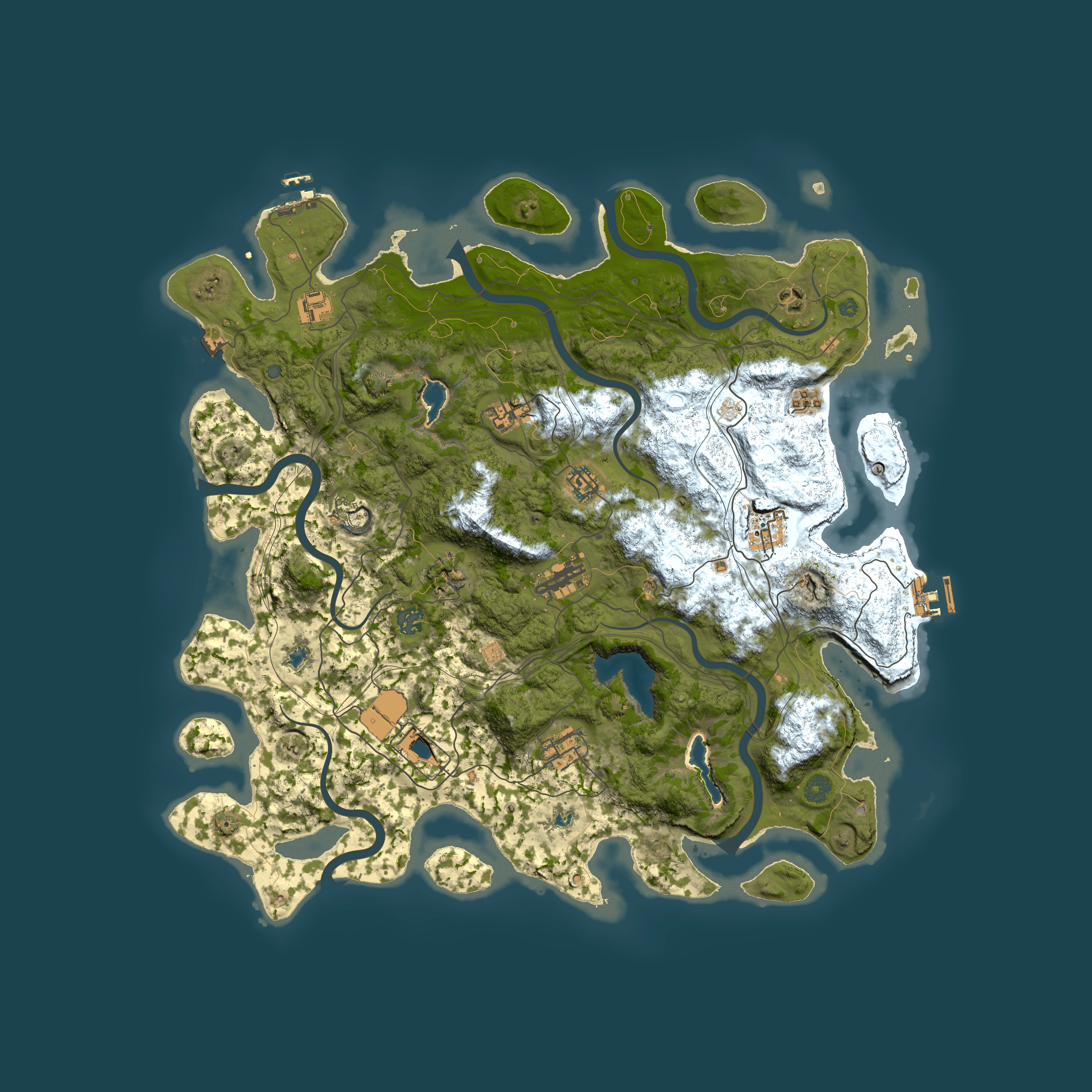 Full top-down render of Rust map seed 152704222, 4600x4600m