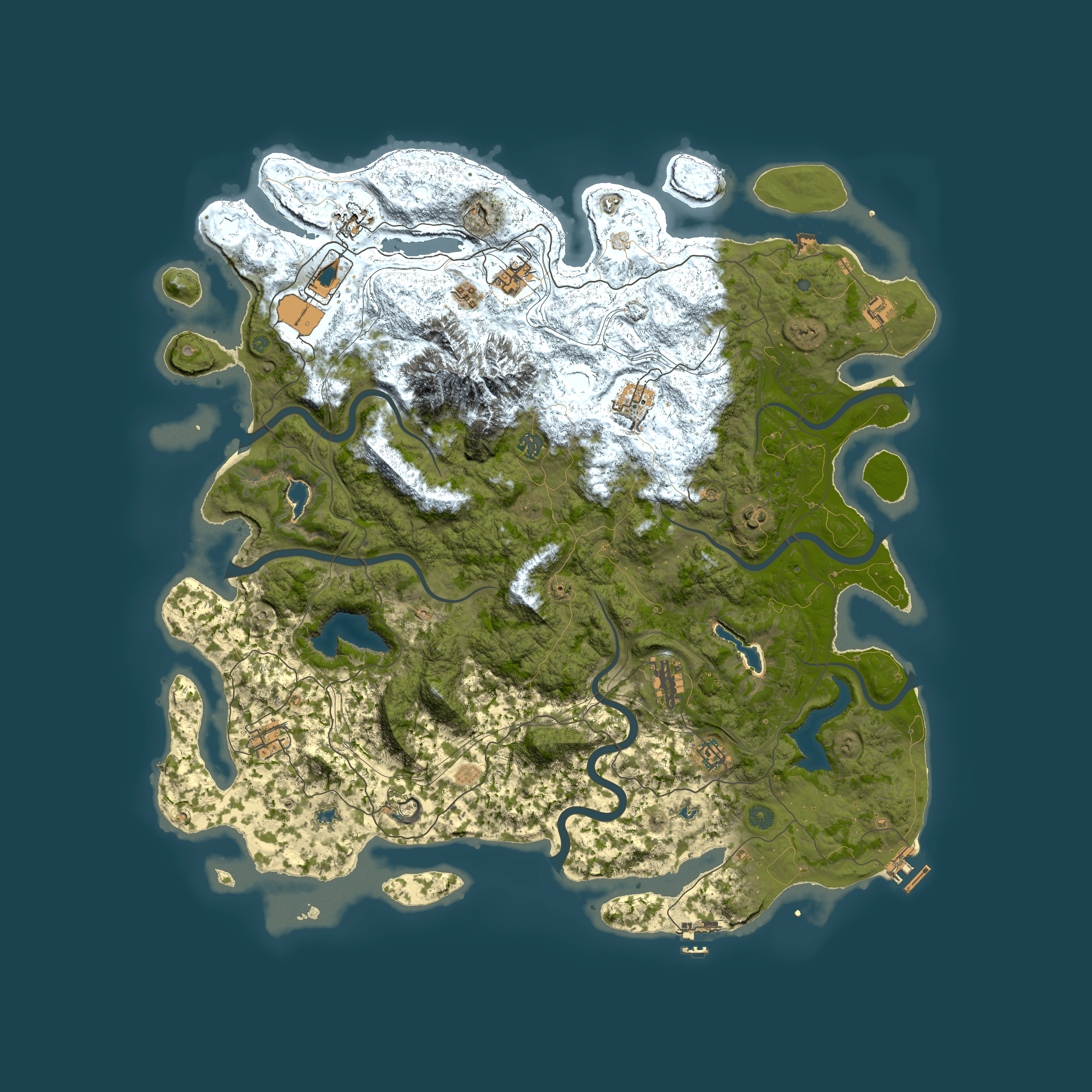 Full top-down render of Rust map seed 1495523342, 5200x5200m