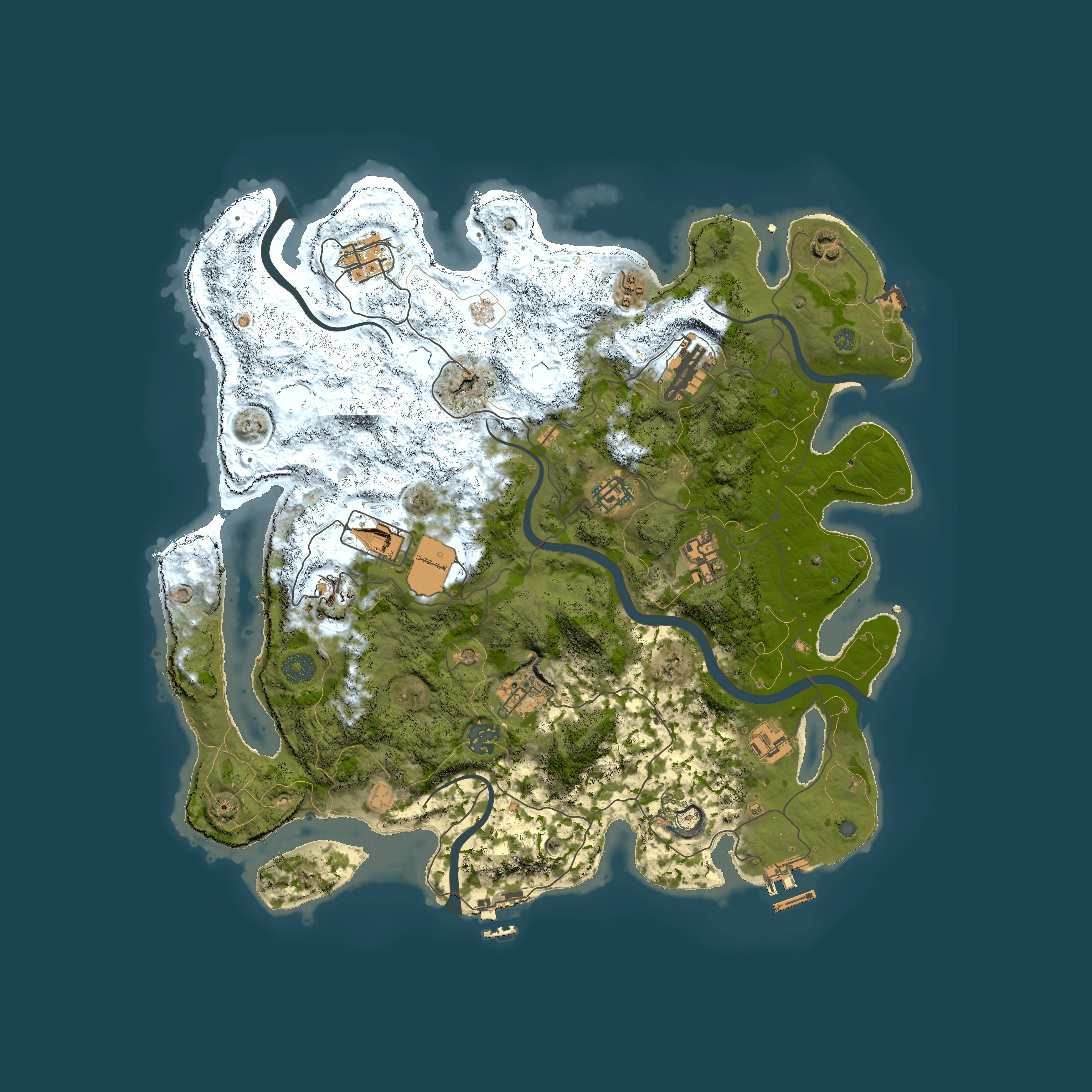 Full top-down render of Rust map seed 1107281463, 3950x3950m