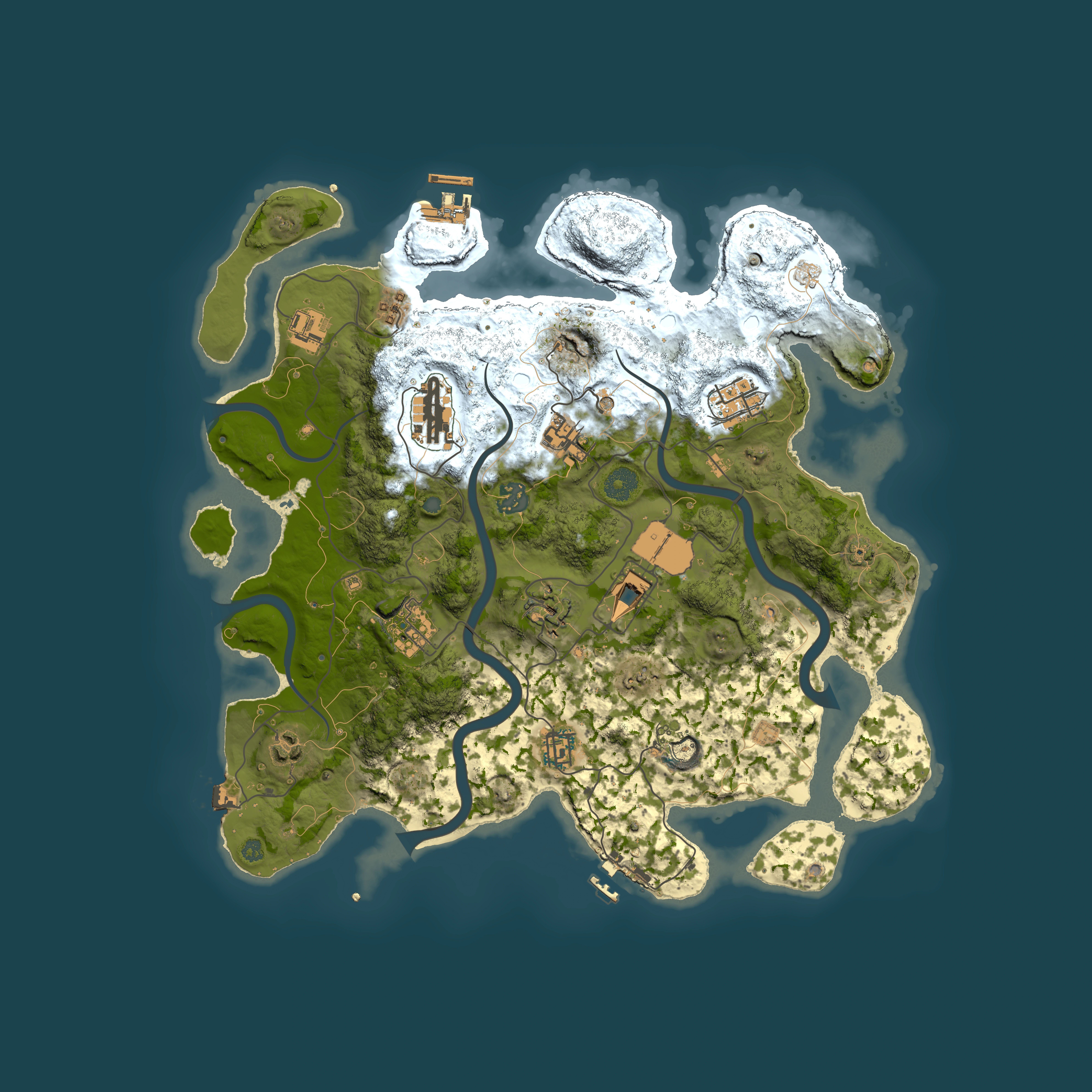 Full top-down render of Rust map seed 1660961481, 3800x3800m