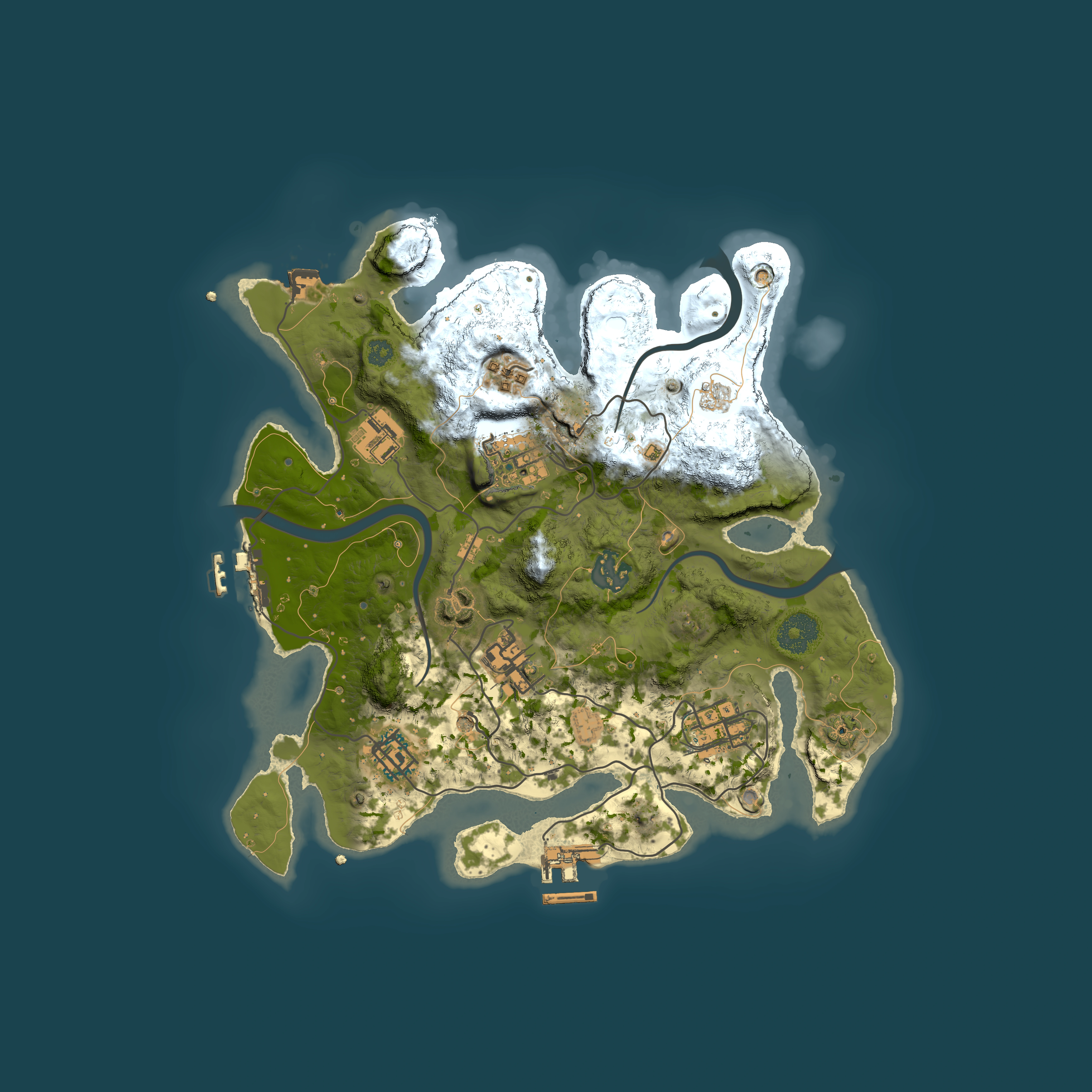 Full top-down render of Rust map seed 1501648393, 3000x3000m