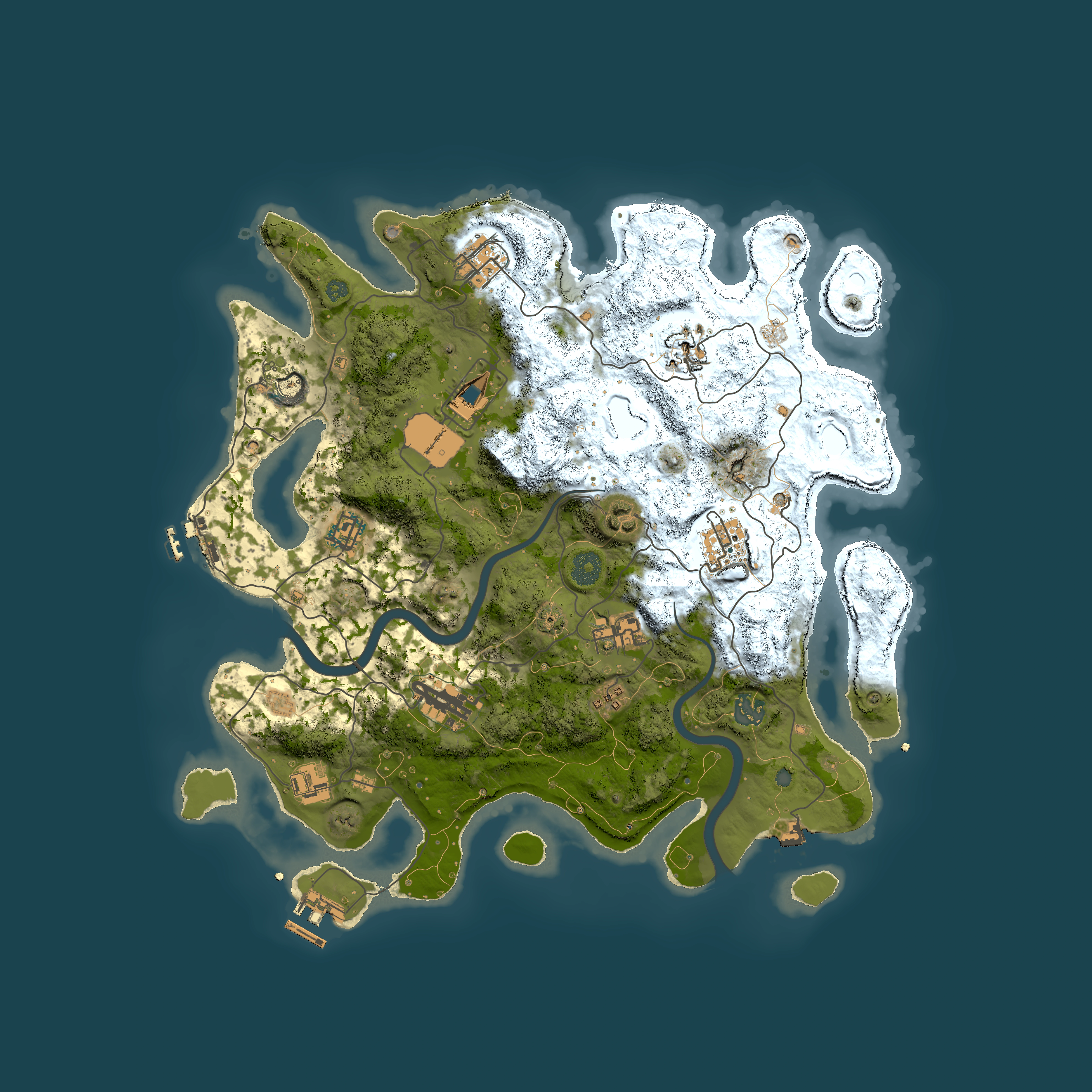 Full top-down render of Rust map seed 195182334, 3850x3850m