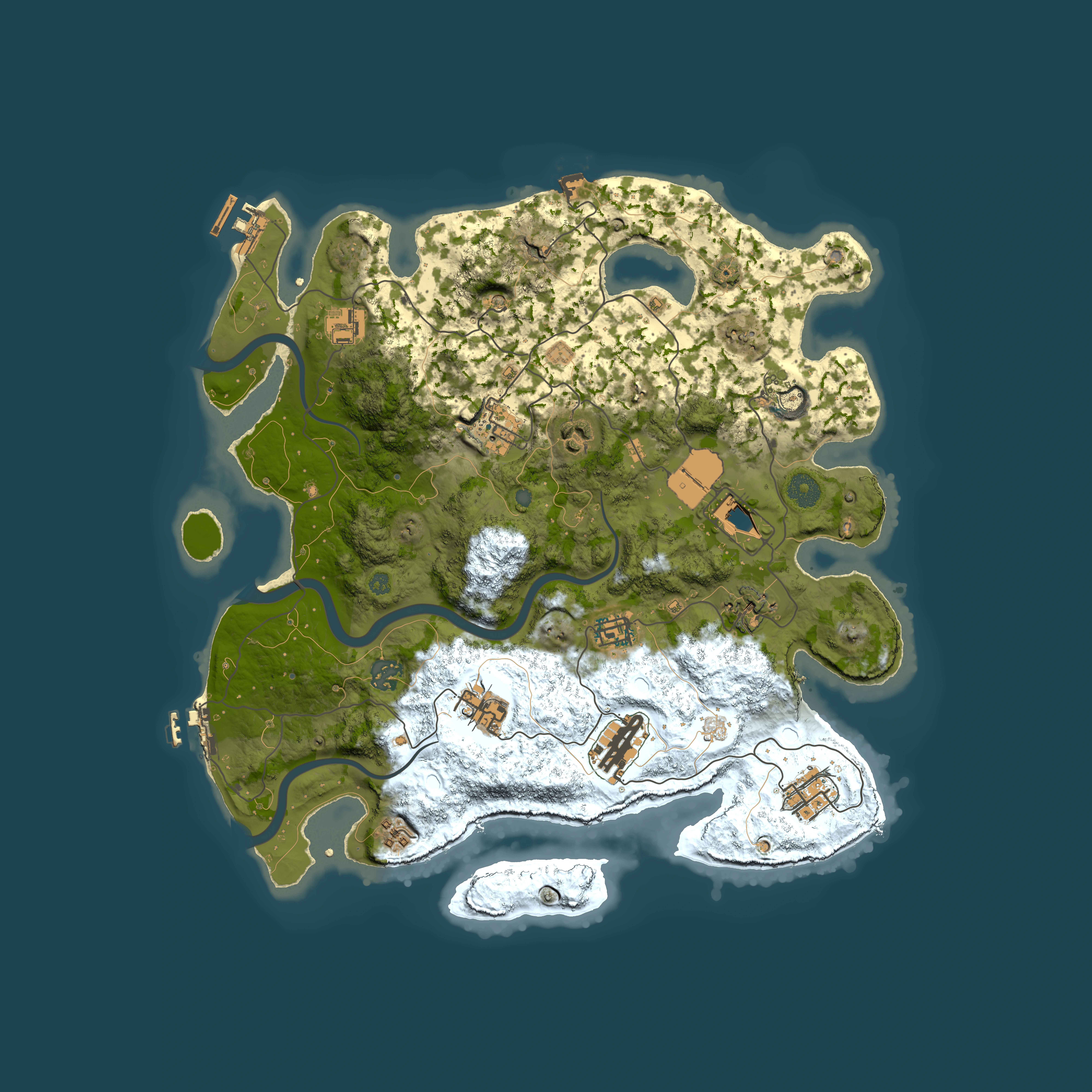 Full top-down render of Rust map seed 401838463, 3800x3800m