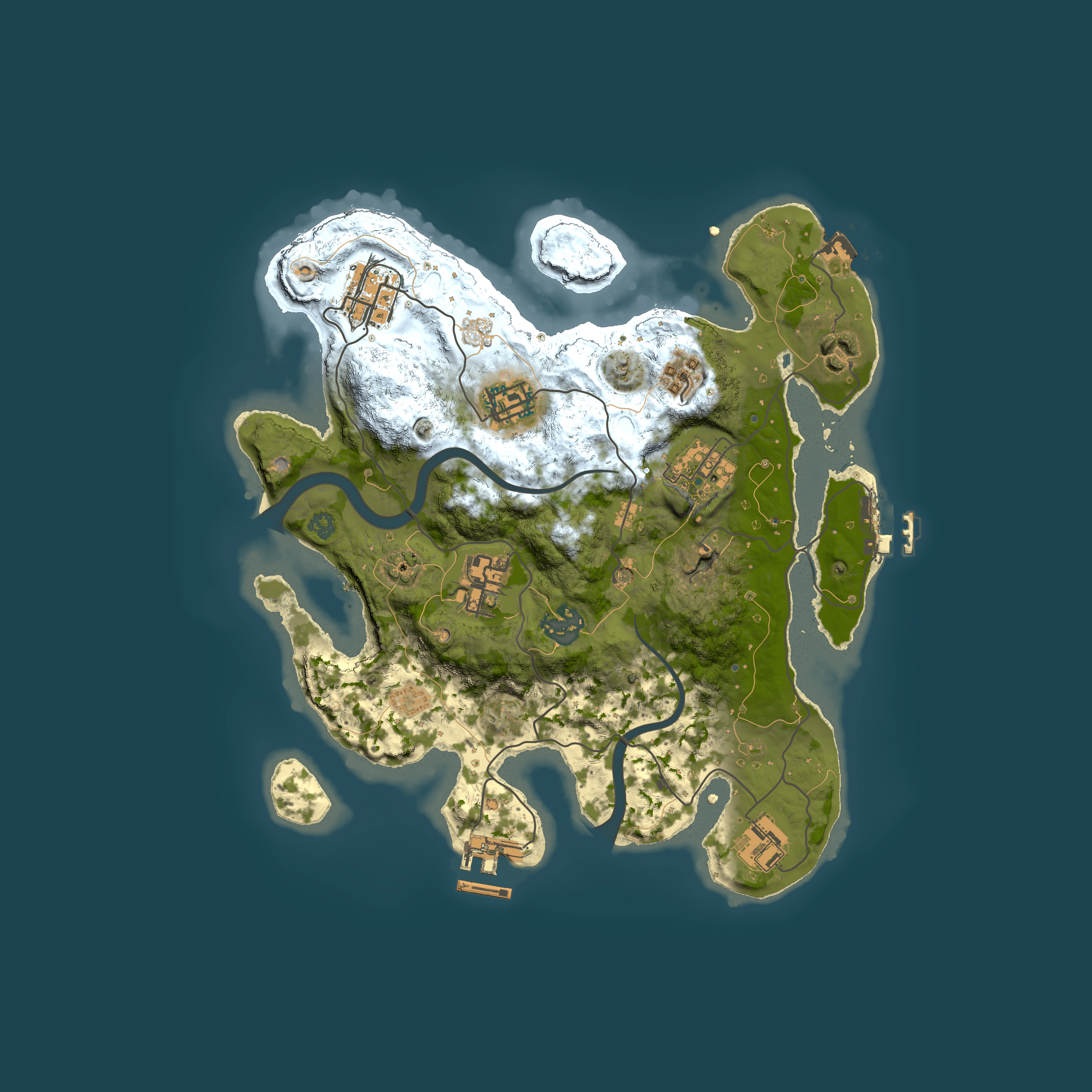 Full top-down render of Rust map seed 1864613966, 3000x3000m