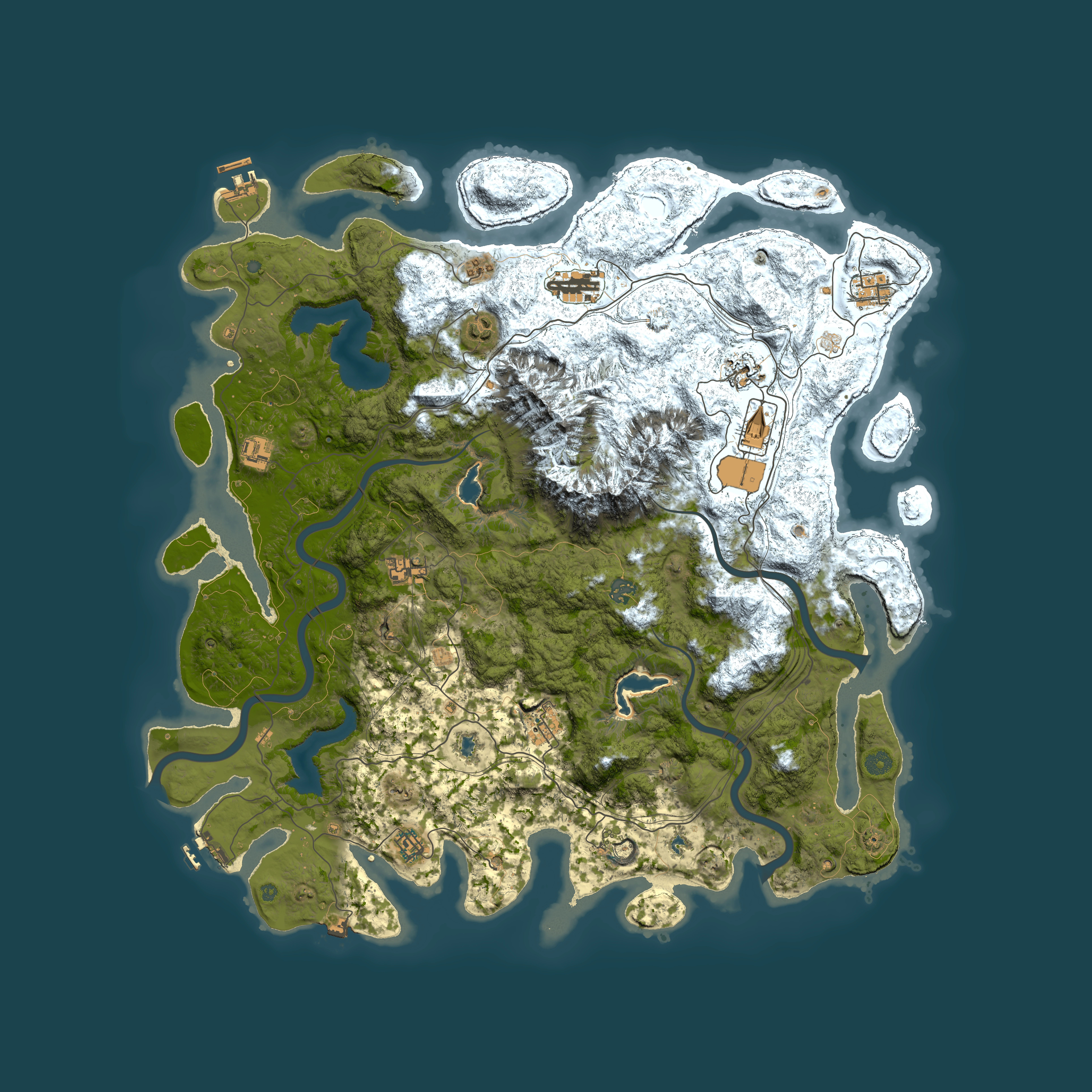 Full top-down render of Rust map seed 1708108686, 5000x5000m
