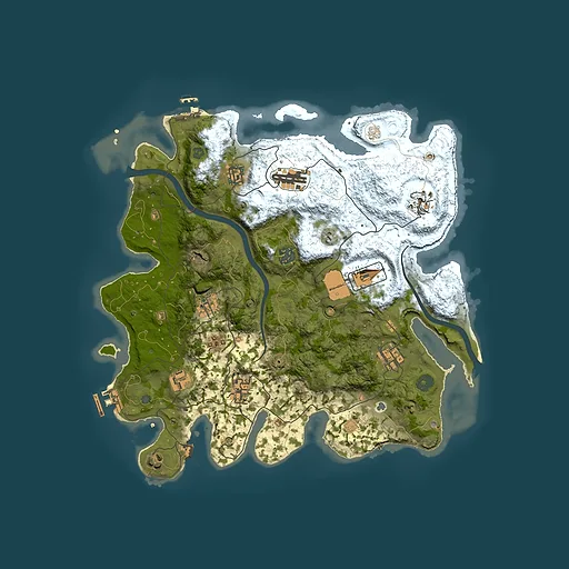 Rust map seed 386716664, 3800x3800m top-down preview