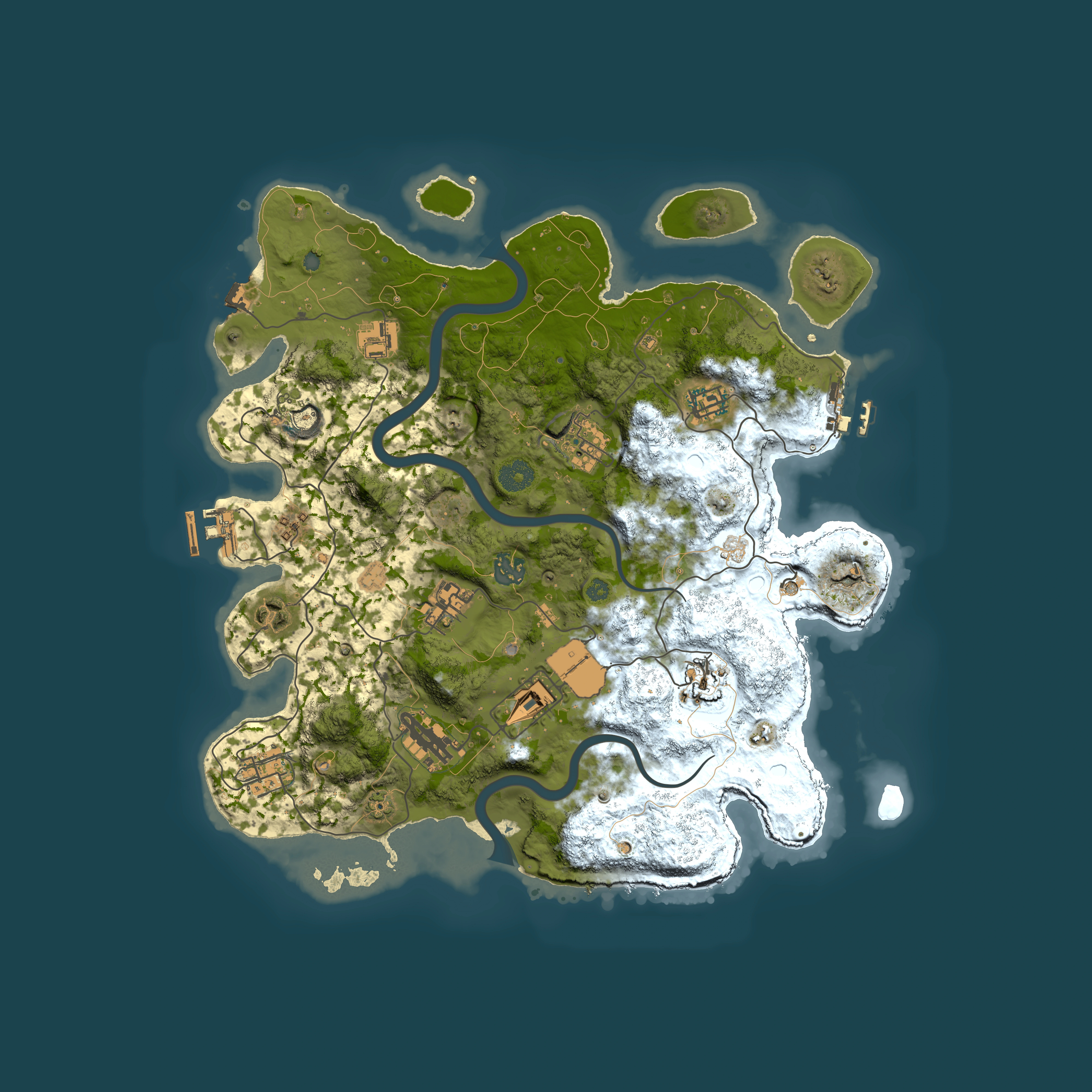 Full top-down render of Rust map seed 301077007, 3750x3750m