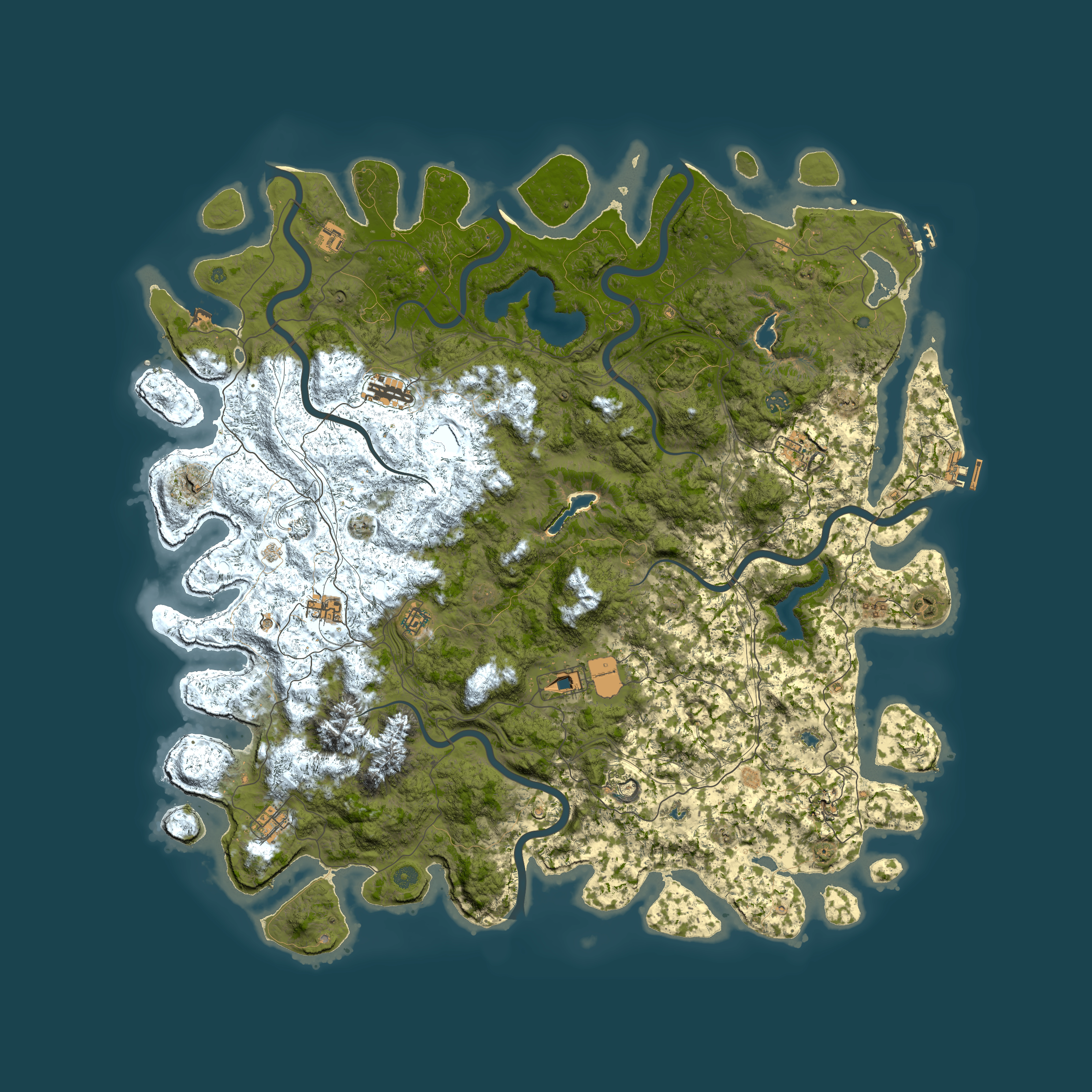 Full top-down render of Rust map seed 210872403, 5700x5700m