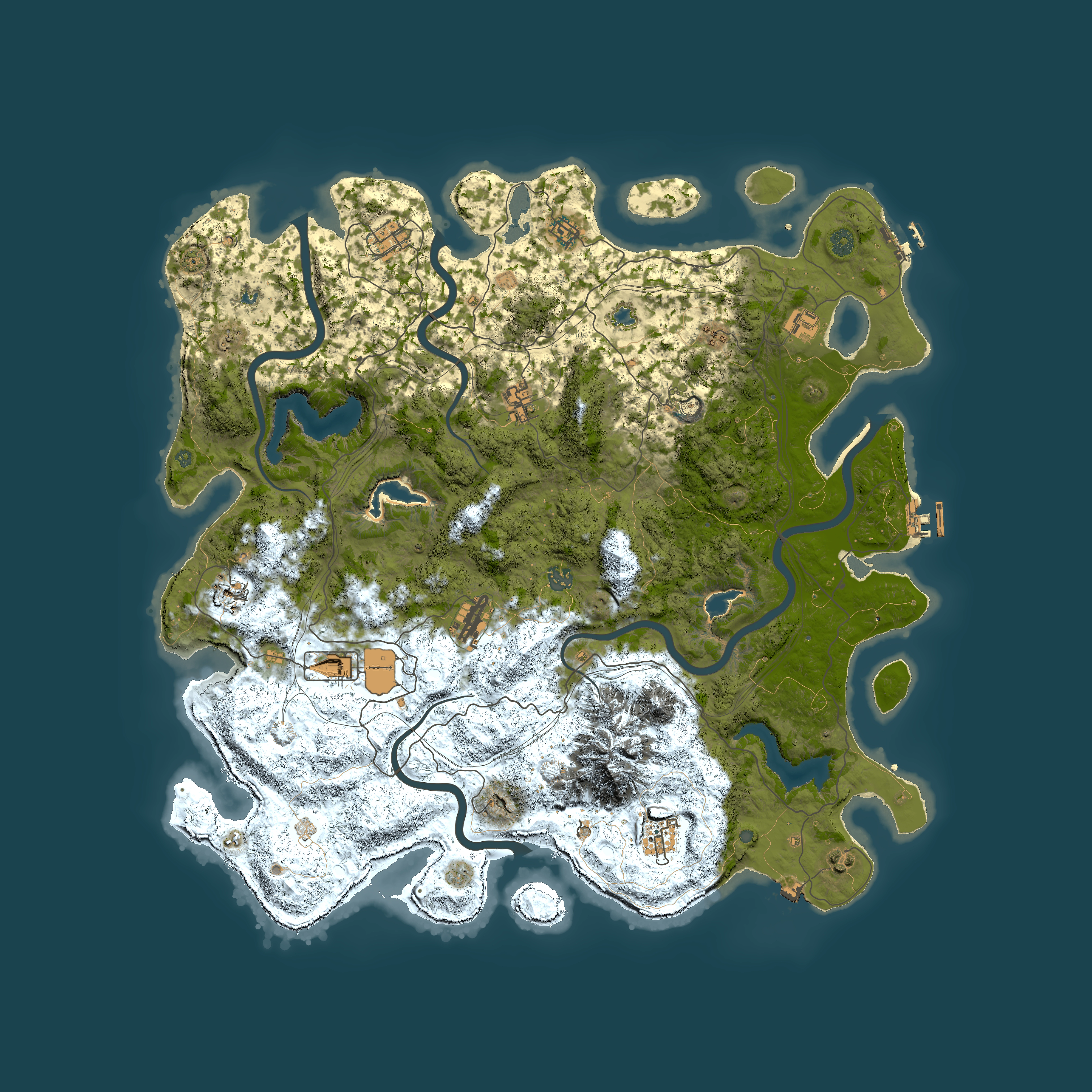 Full top-down render of Rust map seed 600074490, 5000x5000m