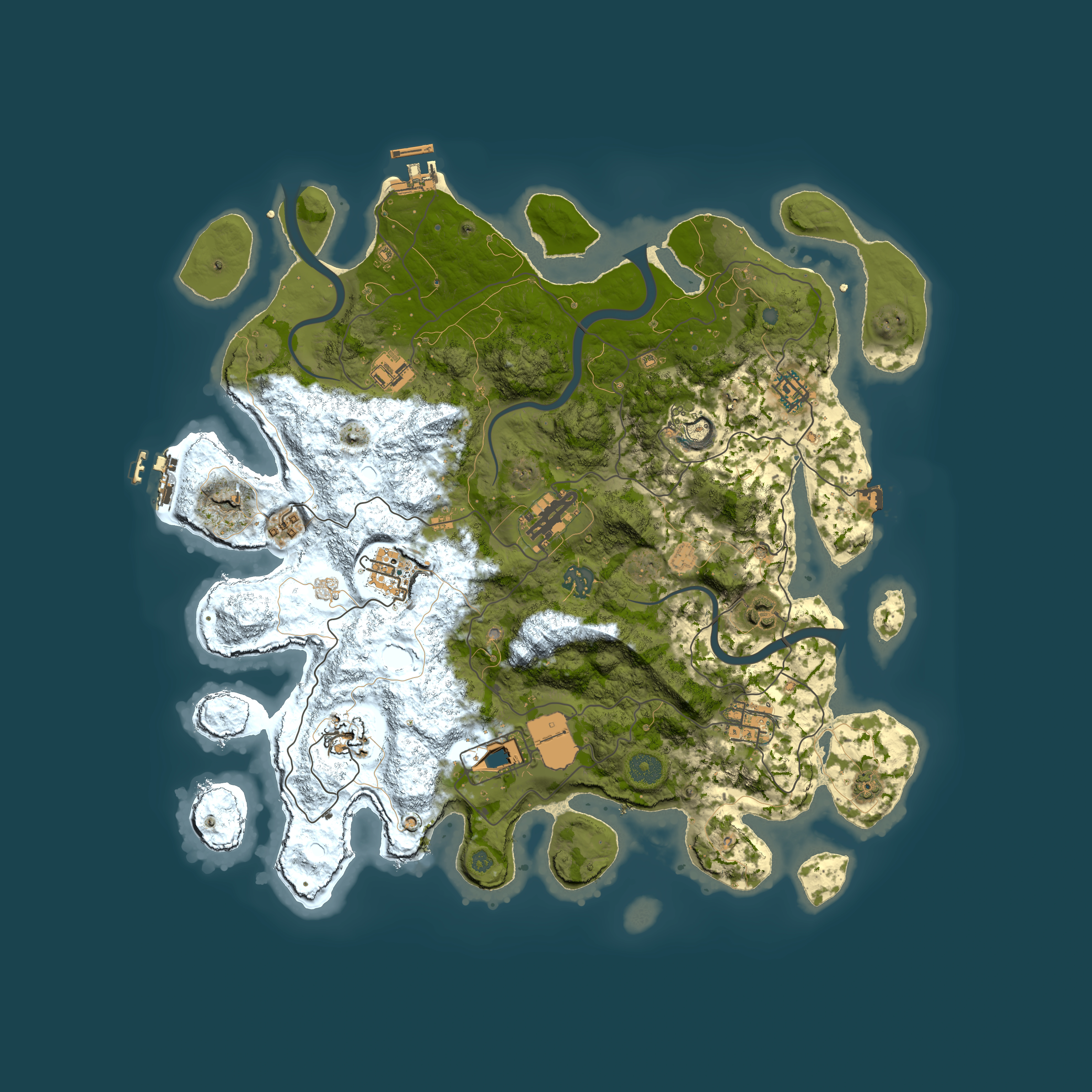 Full top-down render of Rust map seed 1545628520, 3950x3950m