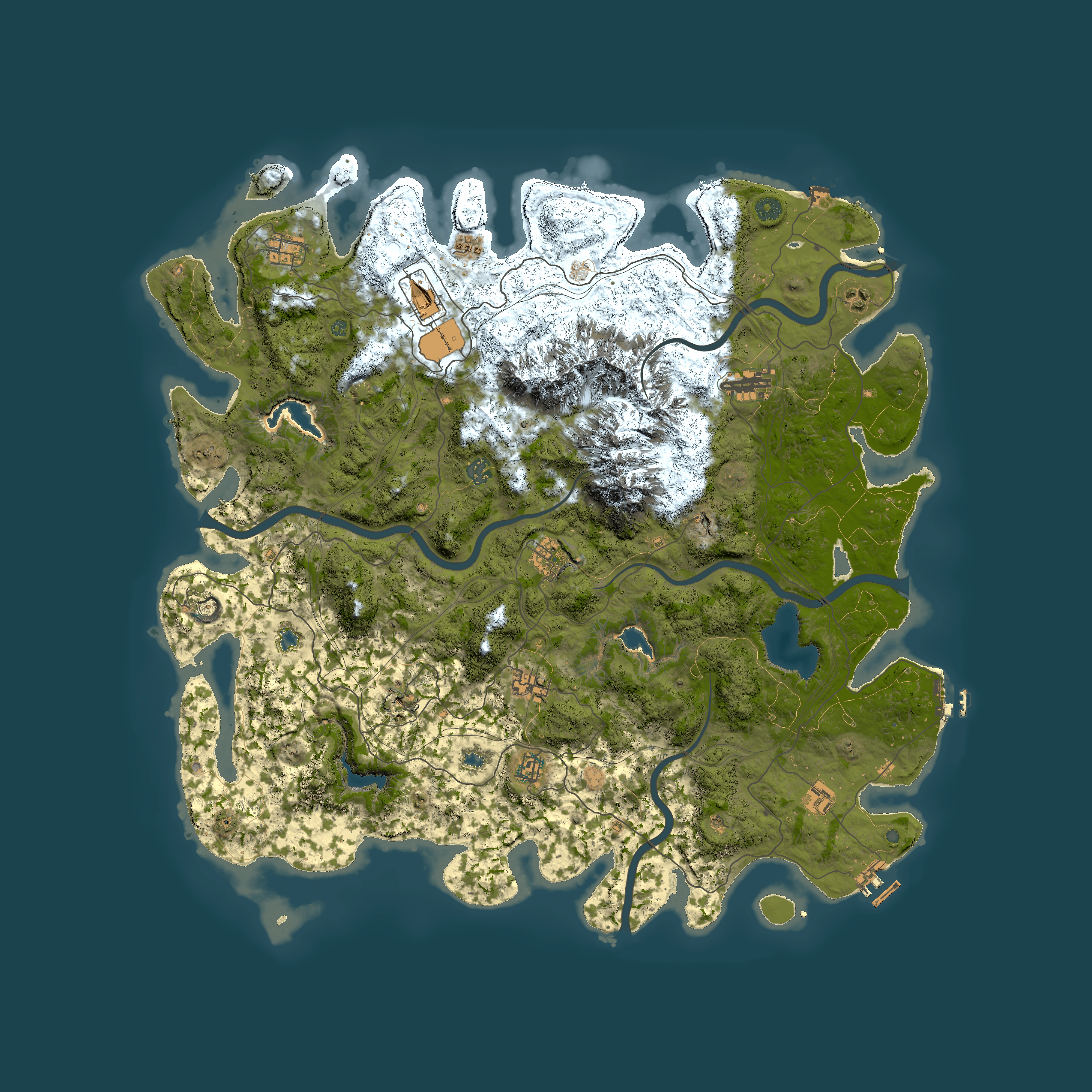 Full top-down render of Rust map seed 258254108, 5150x5150m