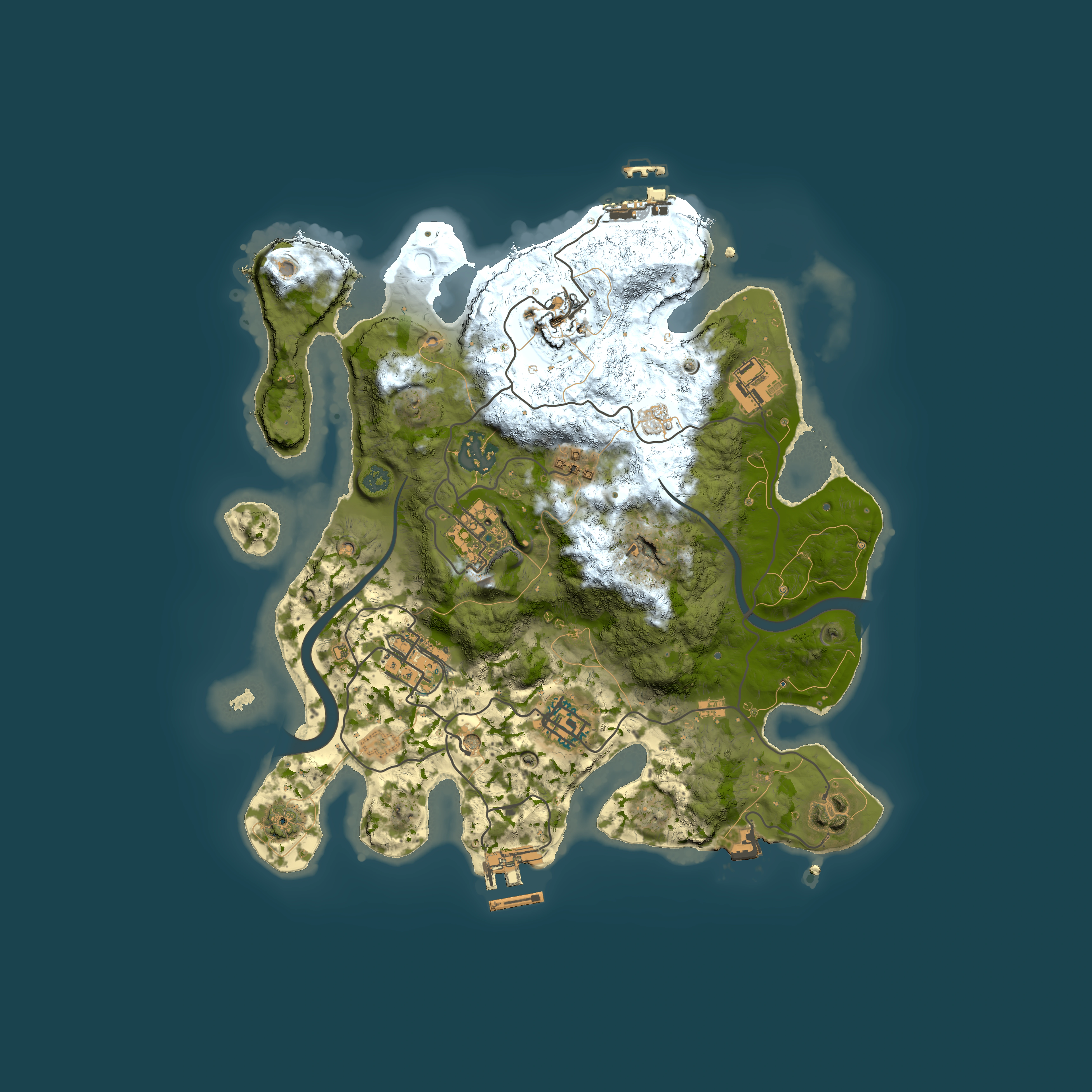 Full top-down render of Rust map seed 1053579604, 3000x3000m